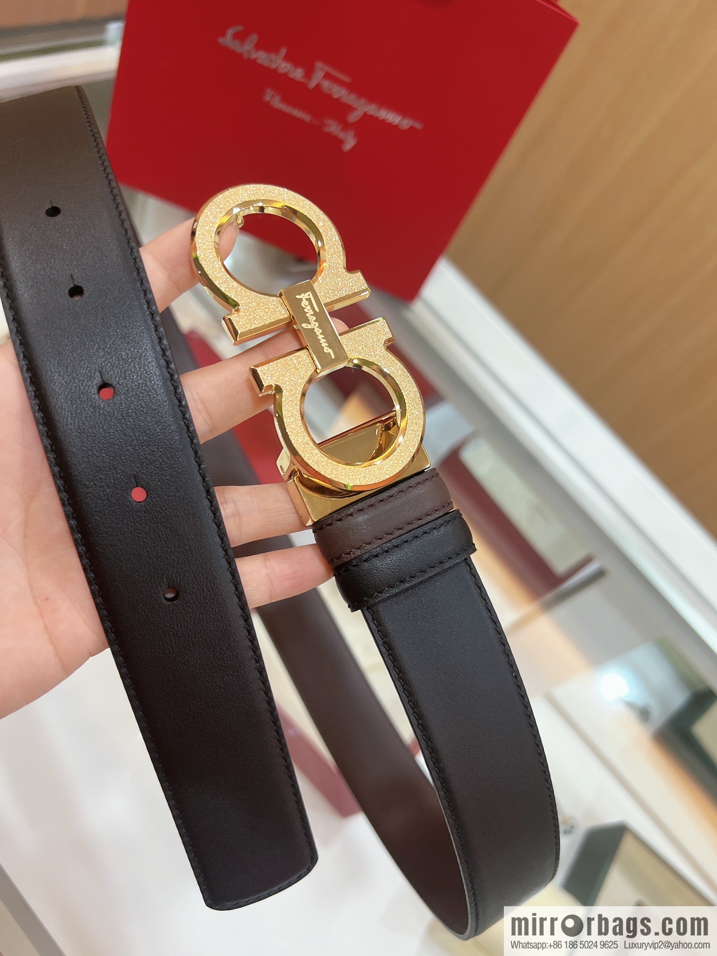 Ferragamo Ferragamo, Stainless Steel Rolling Grit Metal Buckle Men's 3.5cm Belt