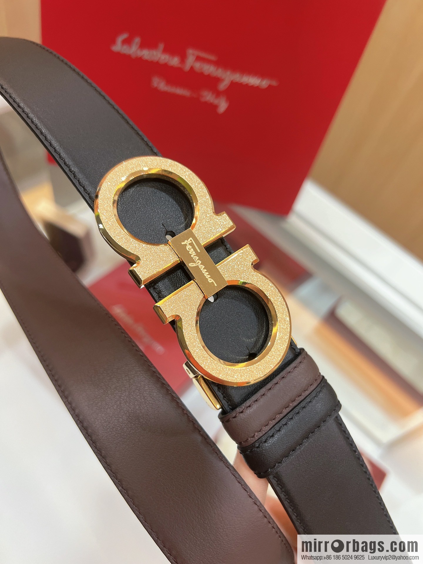 Ferragamo Ferragamo, Stainless Steel Rolling Grit Metal Buckle Men's 3.5cm Belt