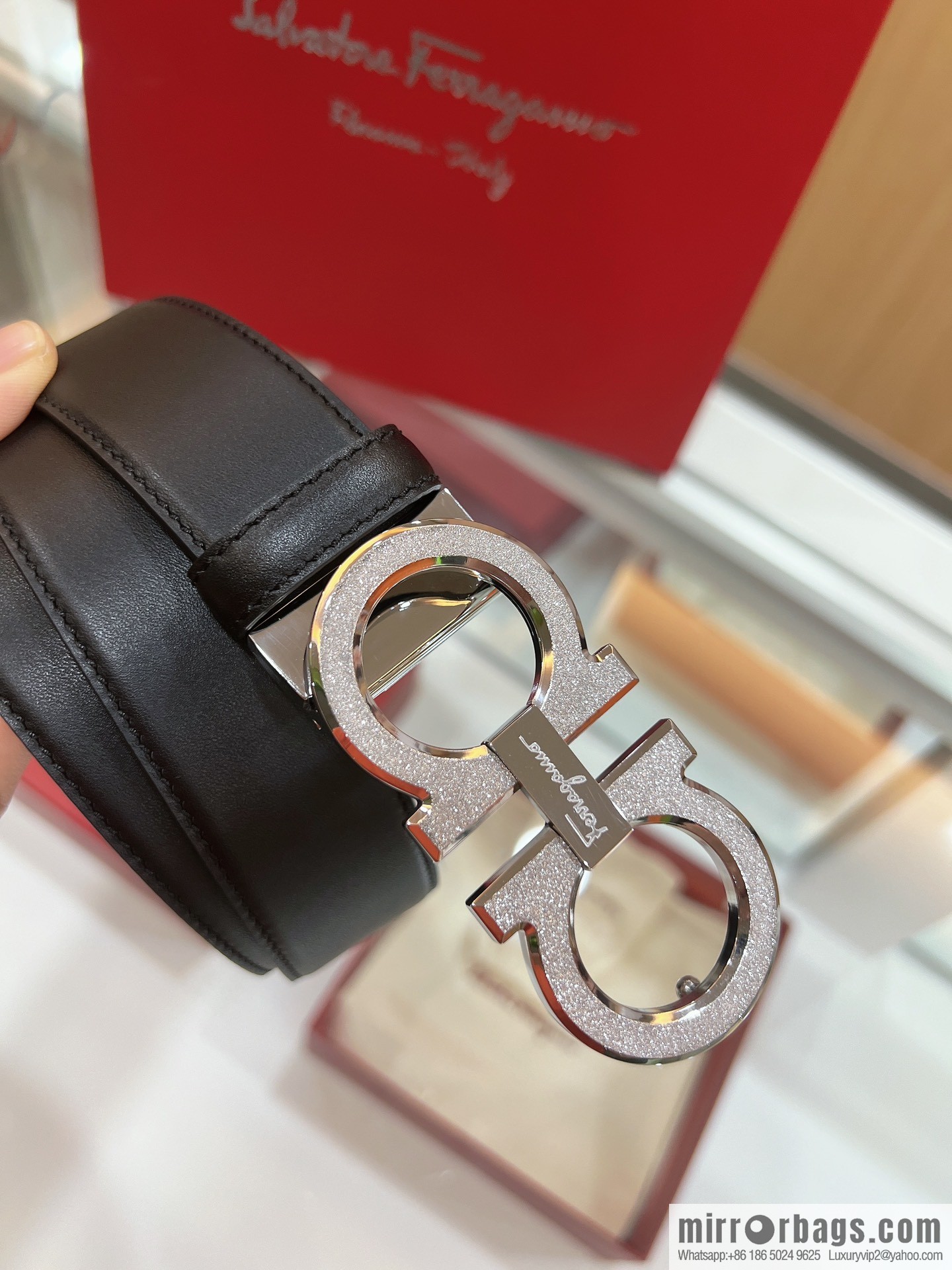 Ferragamo Ferragamo, Stainless Steel Rolling Grit Metal Buckle Men's 3.5cm Belt