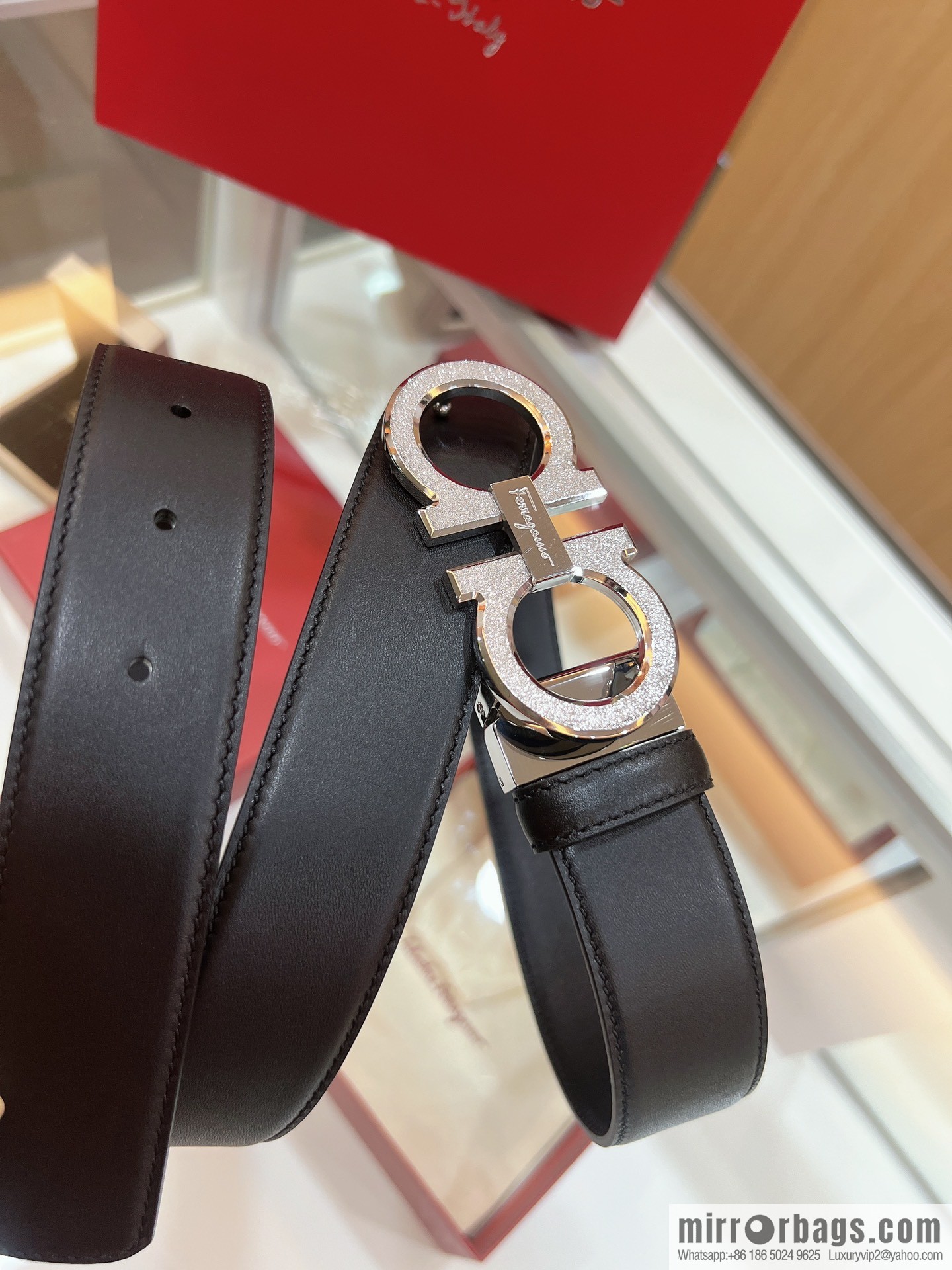 Ferragamo Ferragamo, Stainless Steel Rolling Grit Metal Buckle Men's 3.5cm Belt