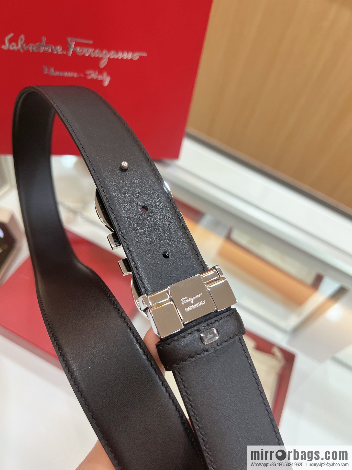 Ferragamo Ferragamo, Stainless Steel Rolling Grit Metal Buckle Men's 3.5cm Belt