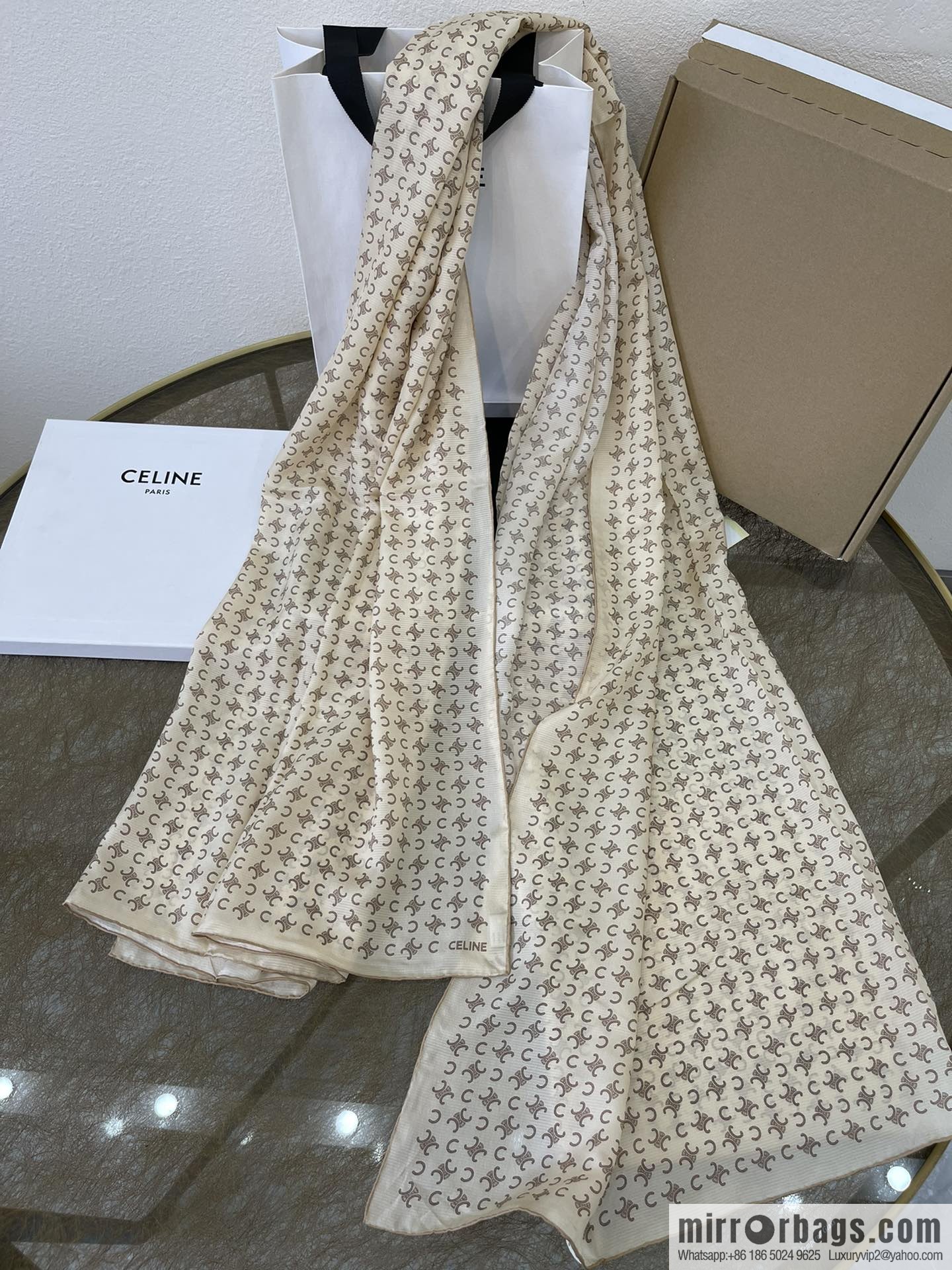 CELINE 100% silk 2022 new Arc de Triomphe long towel