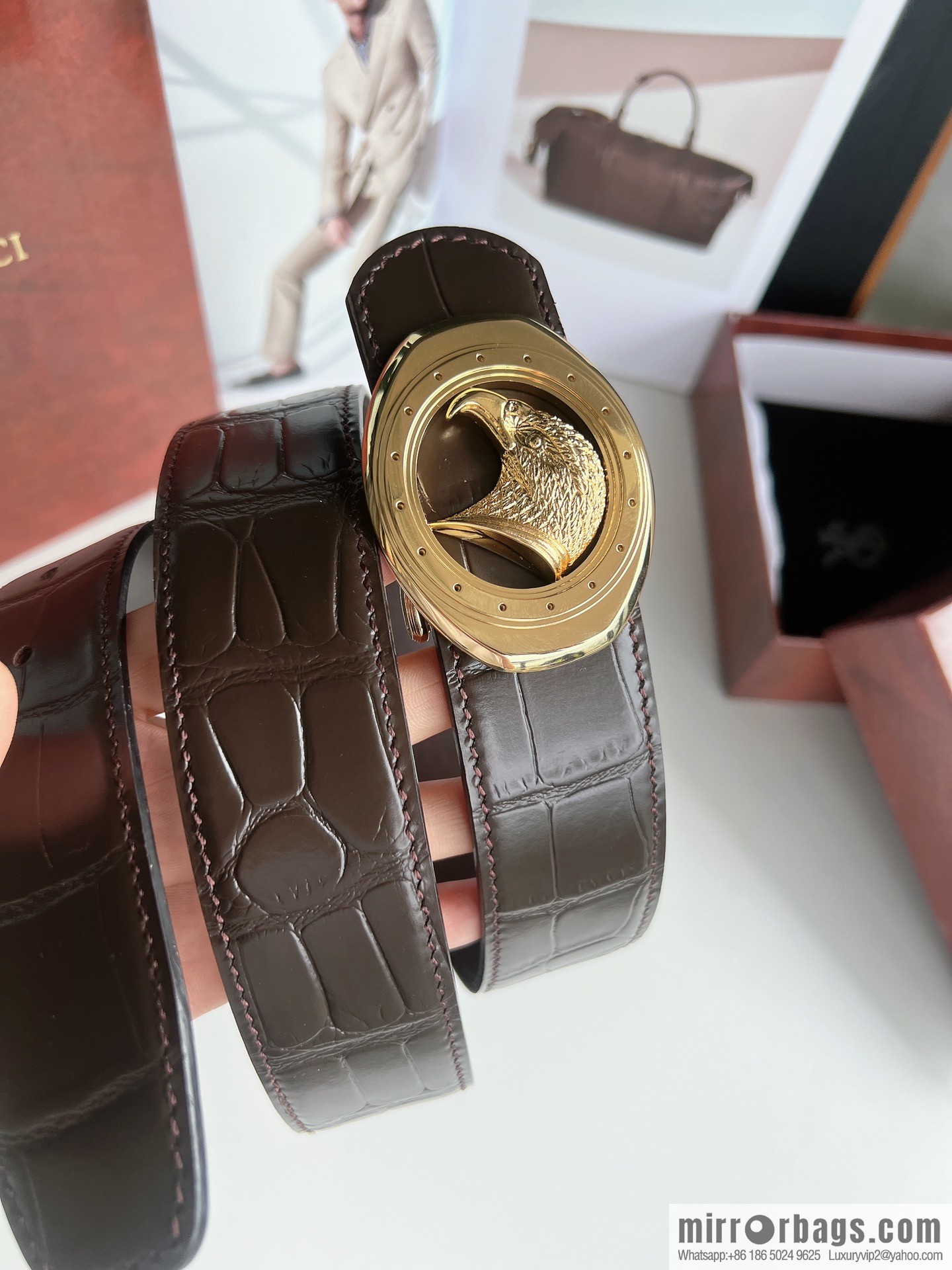 Stefano. Ricci Stephen, Stainless Steel Hand Engraved Craft Eagle Head Men's 3.8cm Belt