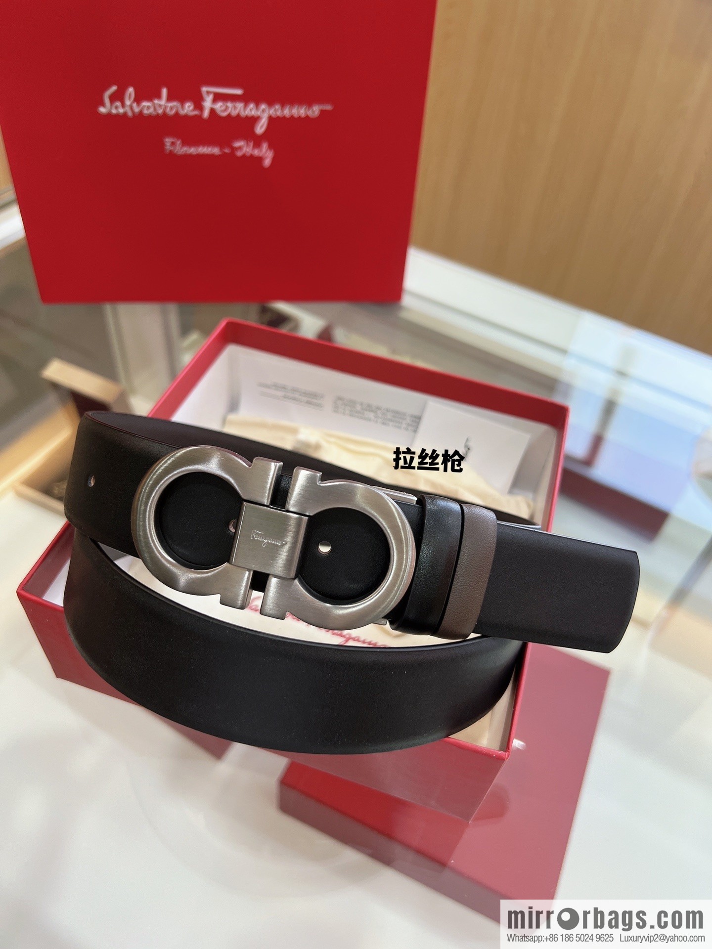 Salvatore Ferragamo Exquisite Counter Version Double Circle Horseshoe Metal Buckle 3.5cm Men's Belt