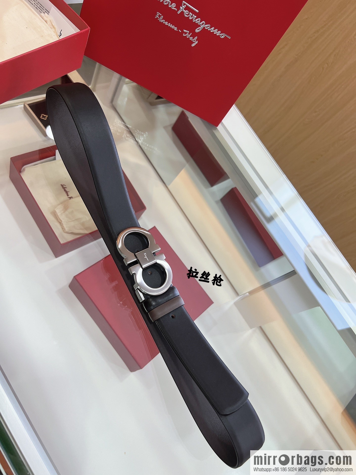 Salvatore Ferragamo Exquisite Counter Version Double Circle Horseshoe Metal Buckle 3.5cm Men's Belt