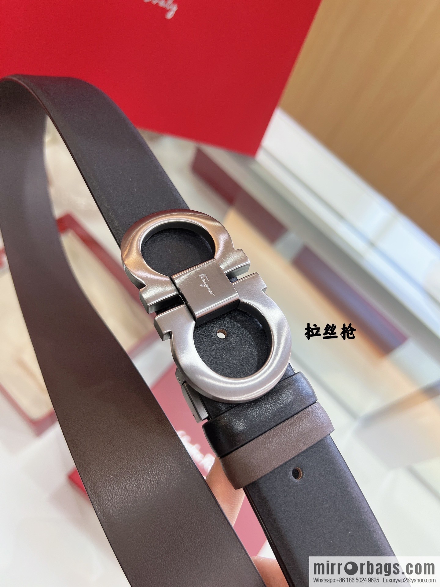 Salvatore Ferragamo Exquisite Counter Version Double Circle Horseshoe Metal Buckle 3.5cm Men's Belt