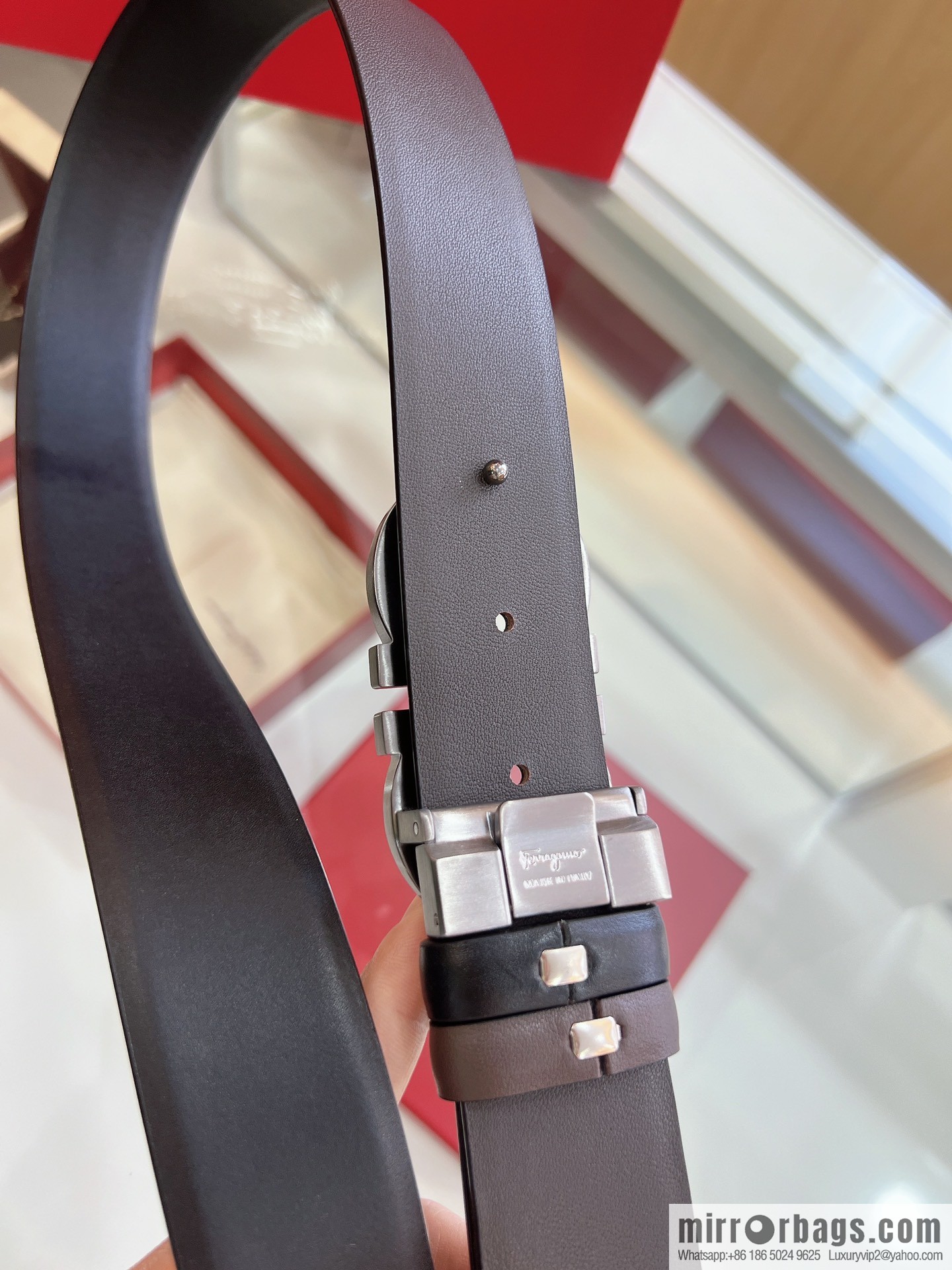 Salvatore Ferragamo Exquisite Counter Version Double Circle Horseshoe Metal Buckle 3.5cm Men's Belt