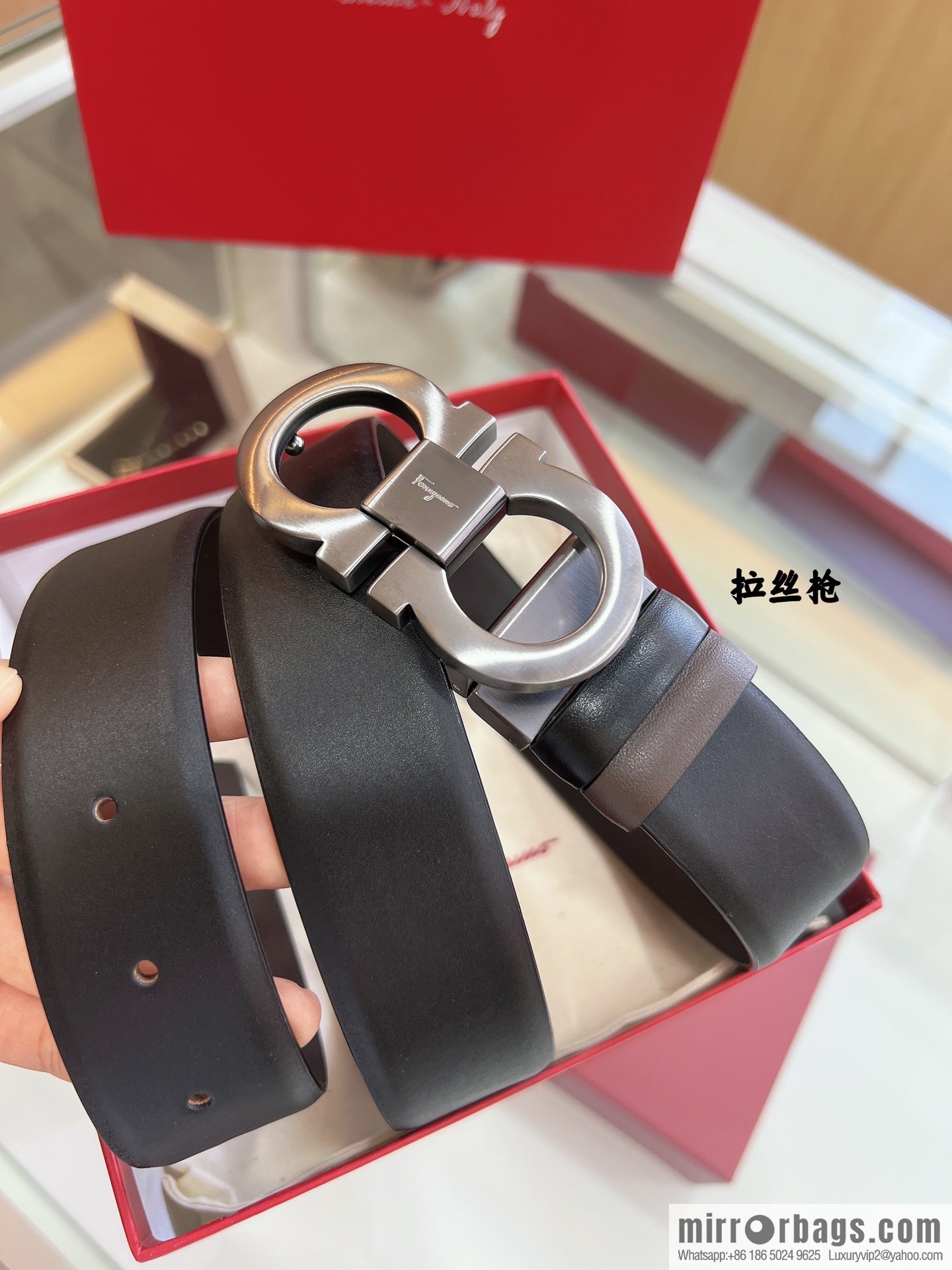 Salvatore Ferragamo Exquisite Counter Version Double Circle Horseshoe Metal Buckle 3.5cm Men's Belt