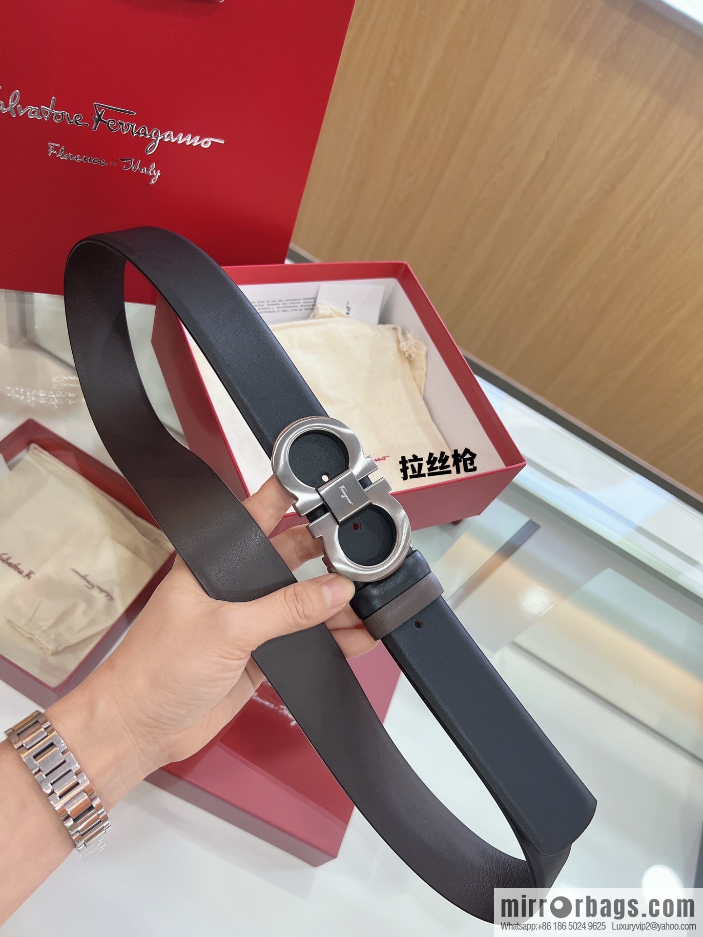 Salvatore Ferragamo Exquisite Counter Version Double Circle Horseshoe Metal Buckle 3.5cm Men's Belt