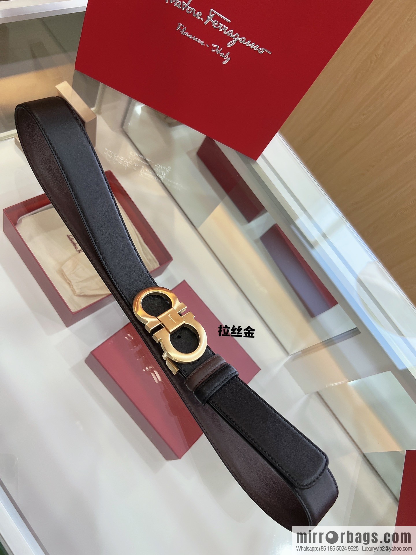 Salvatore Ferragamo Exquisite Counter Version Double Circle Horseshoe Metal Buckle 3.5cm Men's Belt