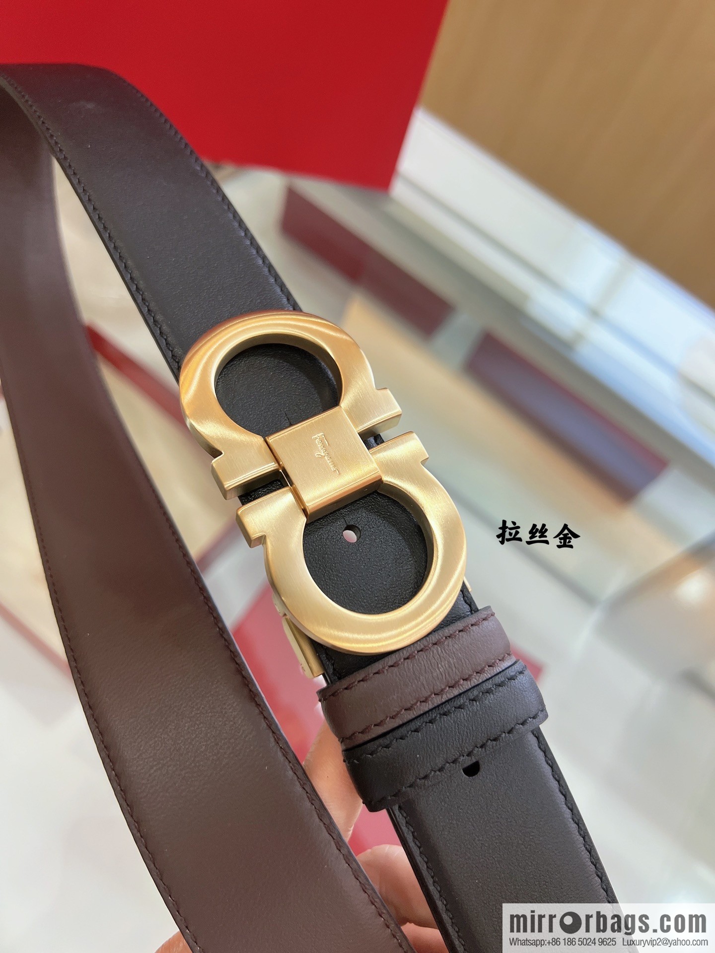 Salvatore Ferragamo Exquisite Counter Version Double Circle Horseshoe Metal Buckle 3.5cm Men's Belt