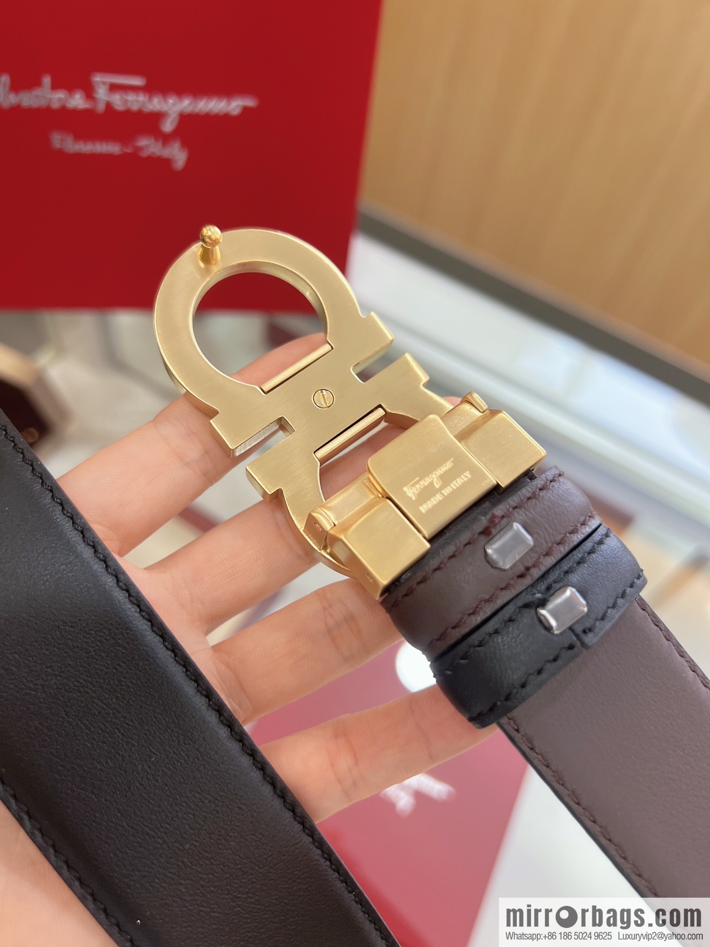 Salvatore Ferragamo Exquisite Counter Version Double Circle Horseshoe Metal Buckle 3.5cm Men's Belt