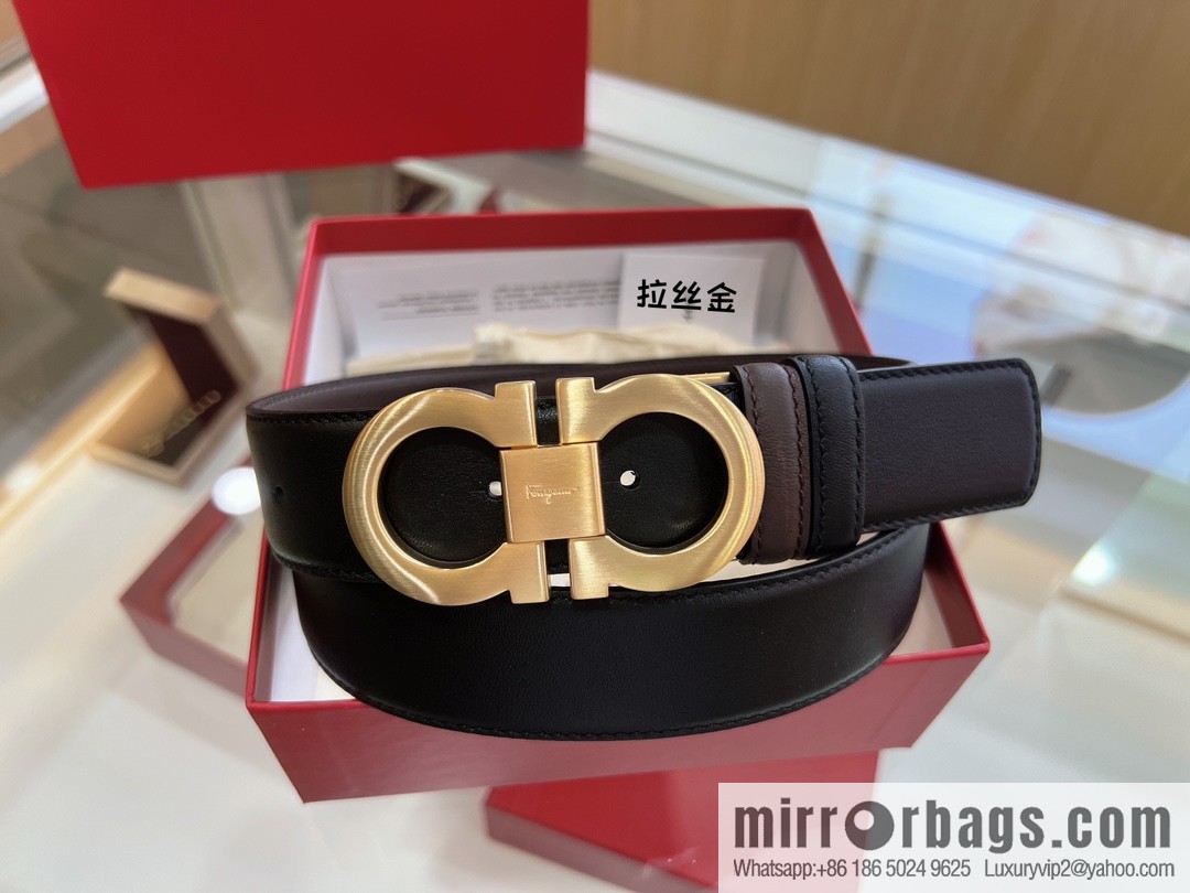 Salvatore Ferragamo Exquisite Counter Version Double Circle Horseshoe Metal Buckle 3.5cm Men's Belt