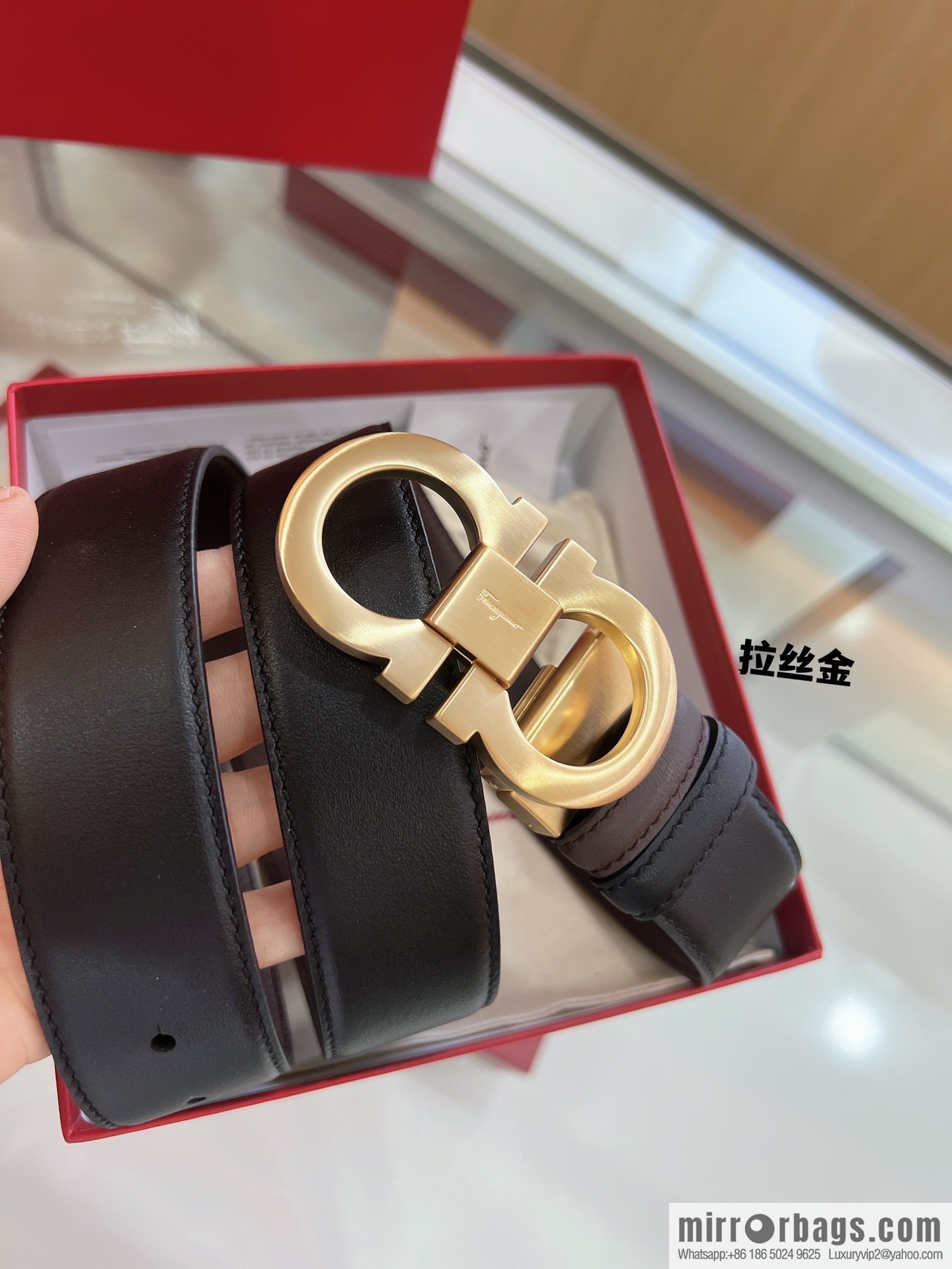 Salvatore Ferragamo Exquisite Counter Version Double Circle Horseshoe Metal Buckle 3.5cm Men's Belt