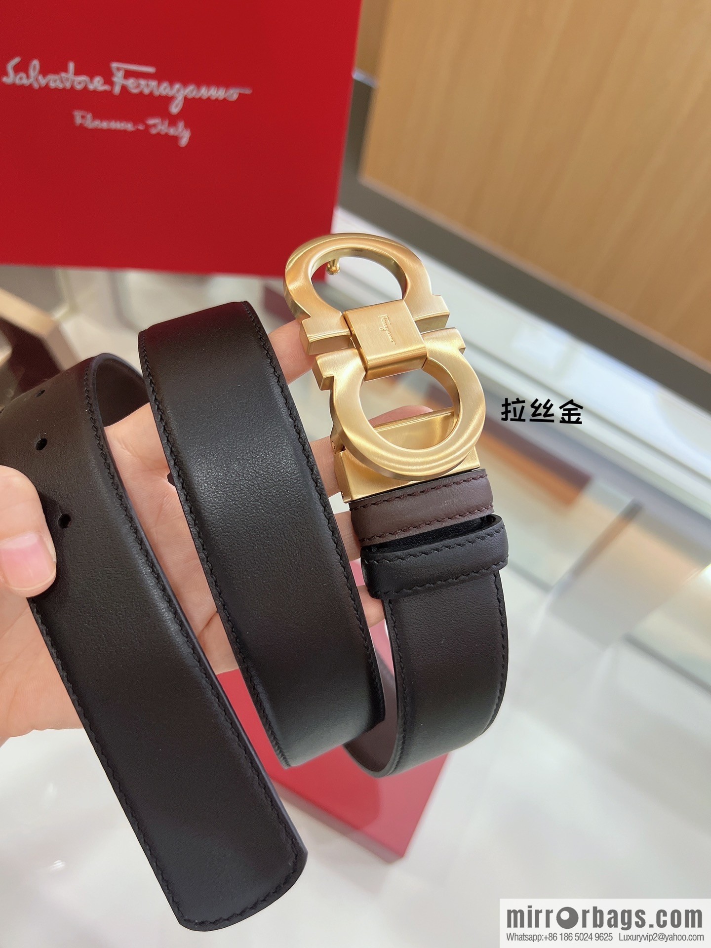 Salvatore Ferragamo Exquisite Counter Version Double Circle Horseshoe Metal Buckle 3.5cm Men's Belt