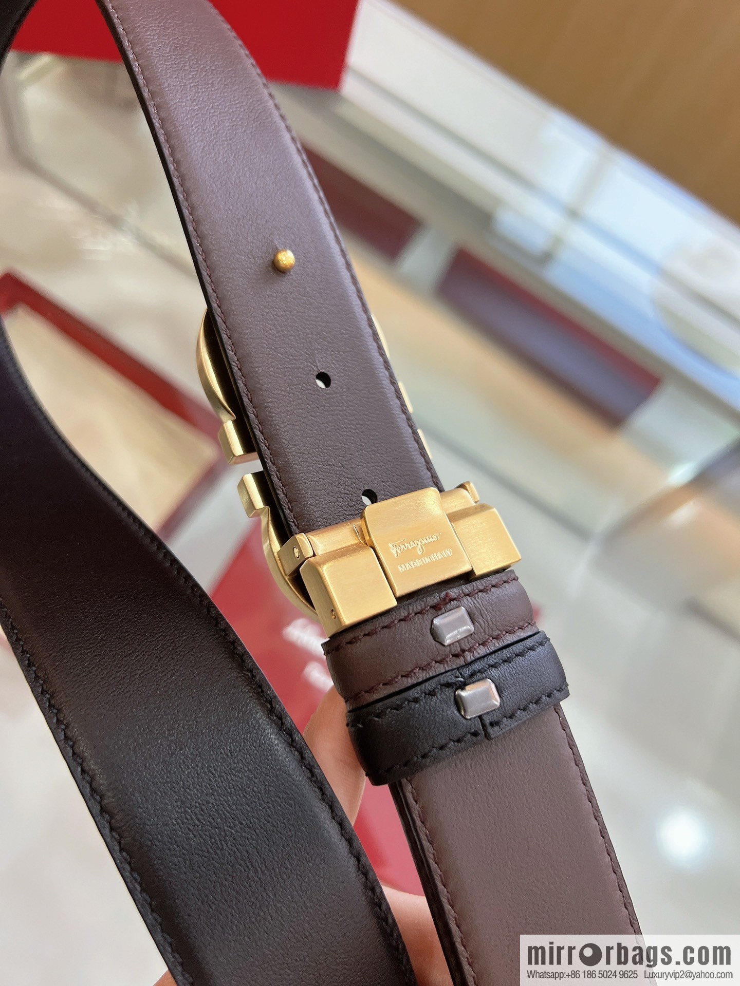 Salvatore Ferragamo Exquisite Counter Version Double Circle Horseshoe Metal Buckle 3.5cm Men's Belt