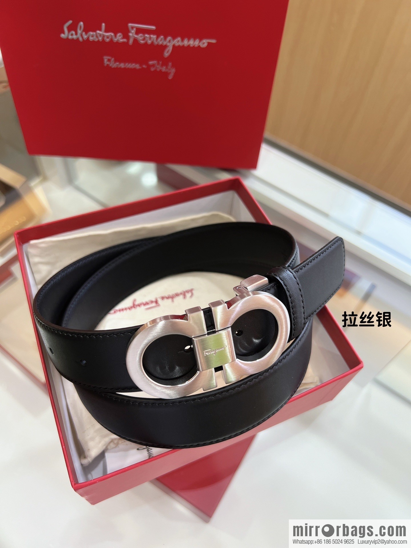 Salvatore Ferragamo Exquisite Counter Version Double Circle Horseshoe Metal Buckle 3.5cm Men's Belt