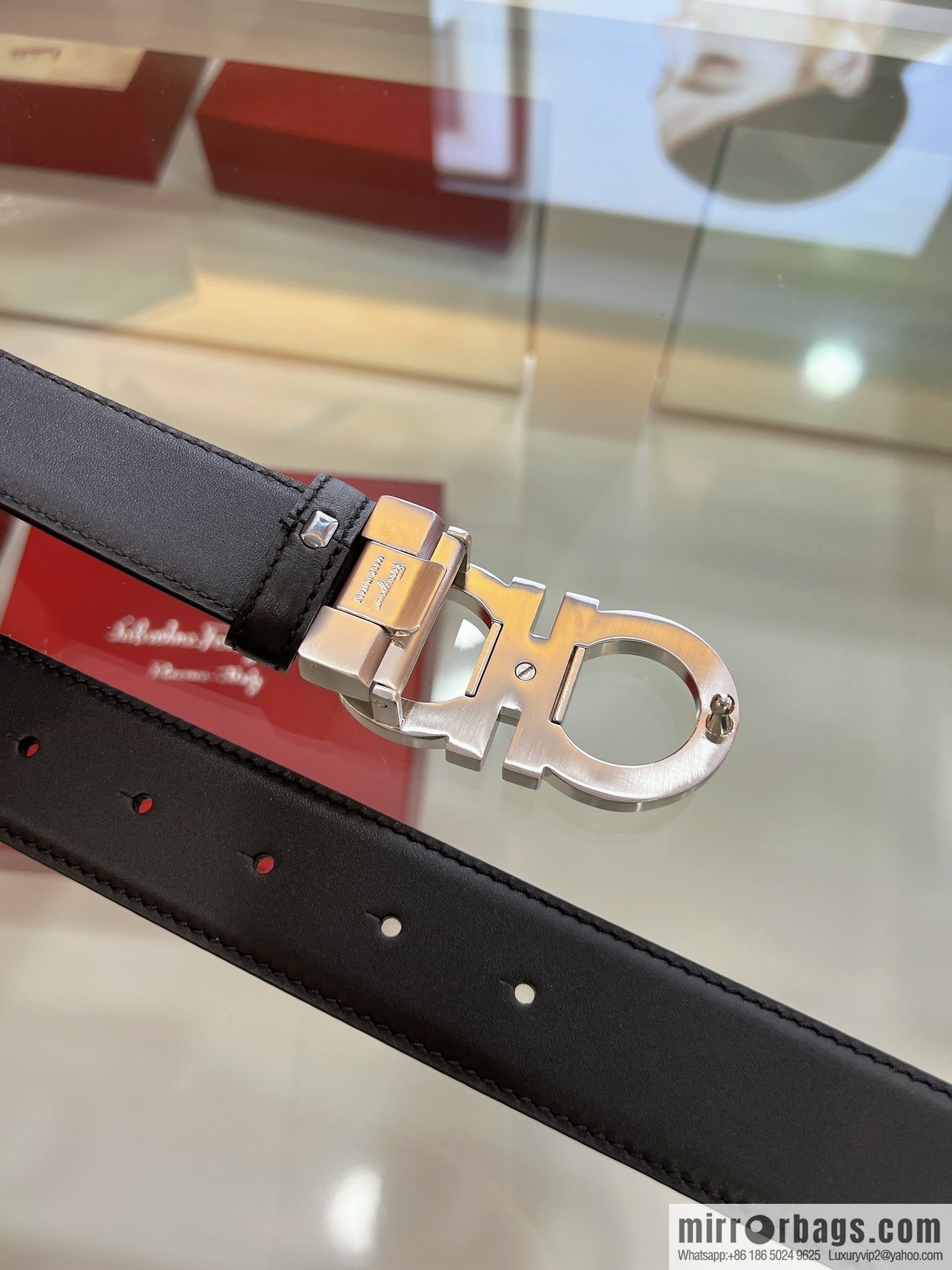 Salvatore Ferragamo Exquisite Counter Version Double Circle Horseshoe Metal Buckle 3.5cm Men's Belt