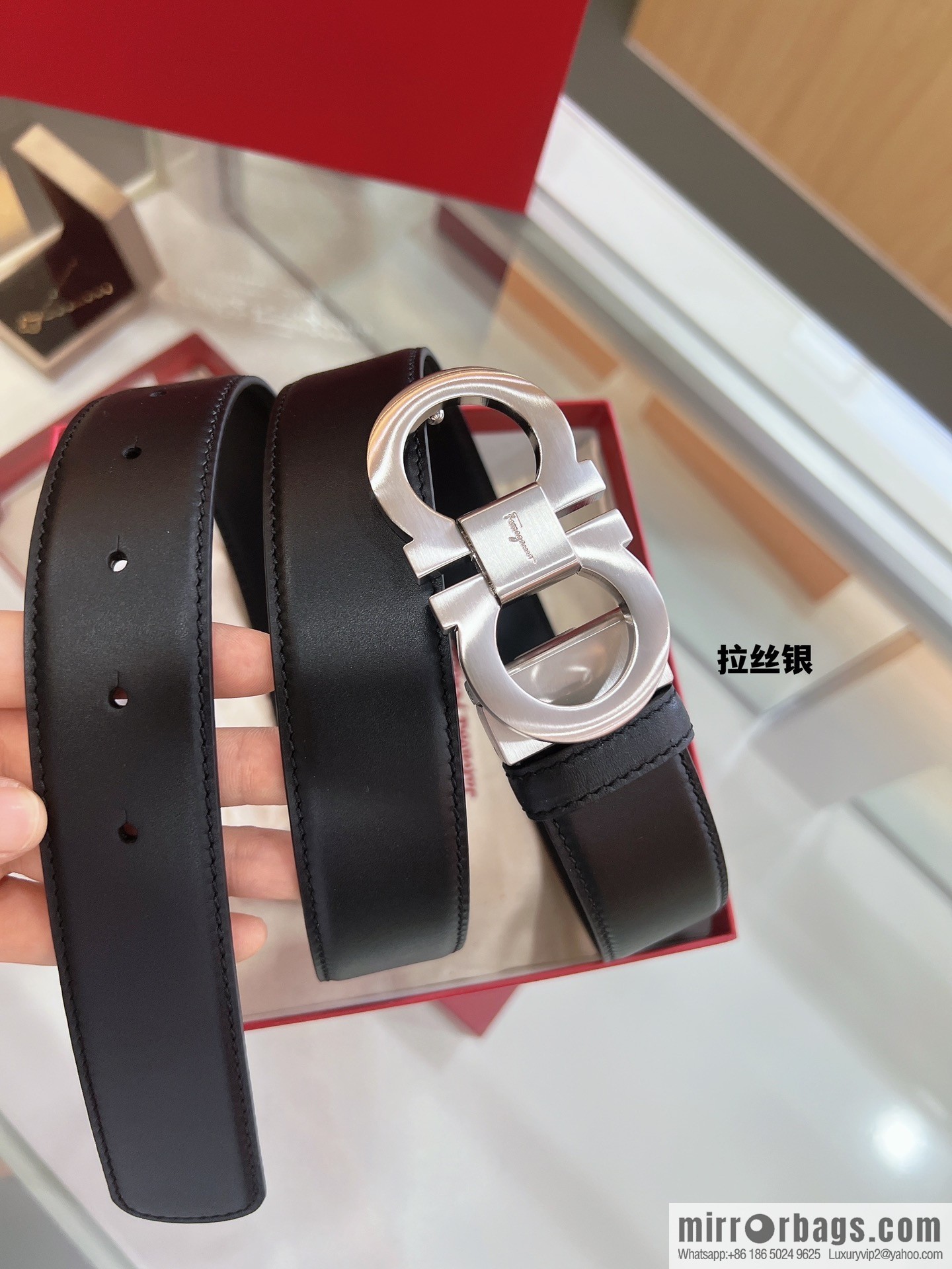 Salvatore Ferragamo Exquisite Counter Version Double Circle Horseshoe Metal Buckle 3.5cm Men's Belt
