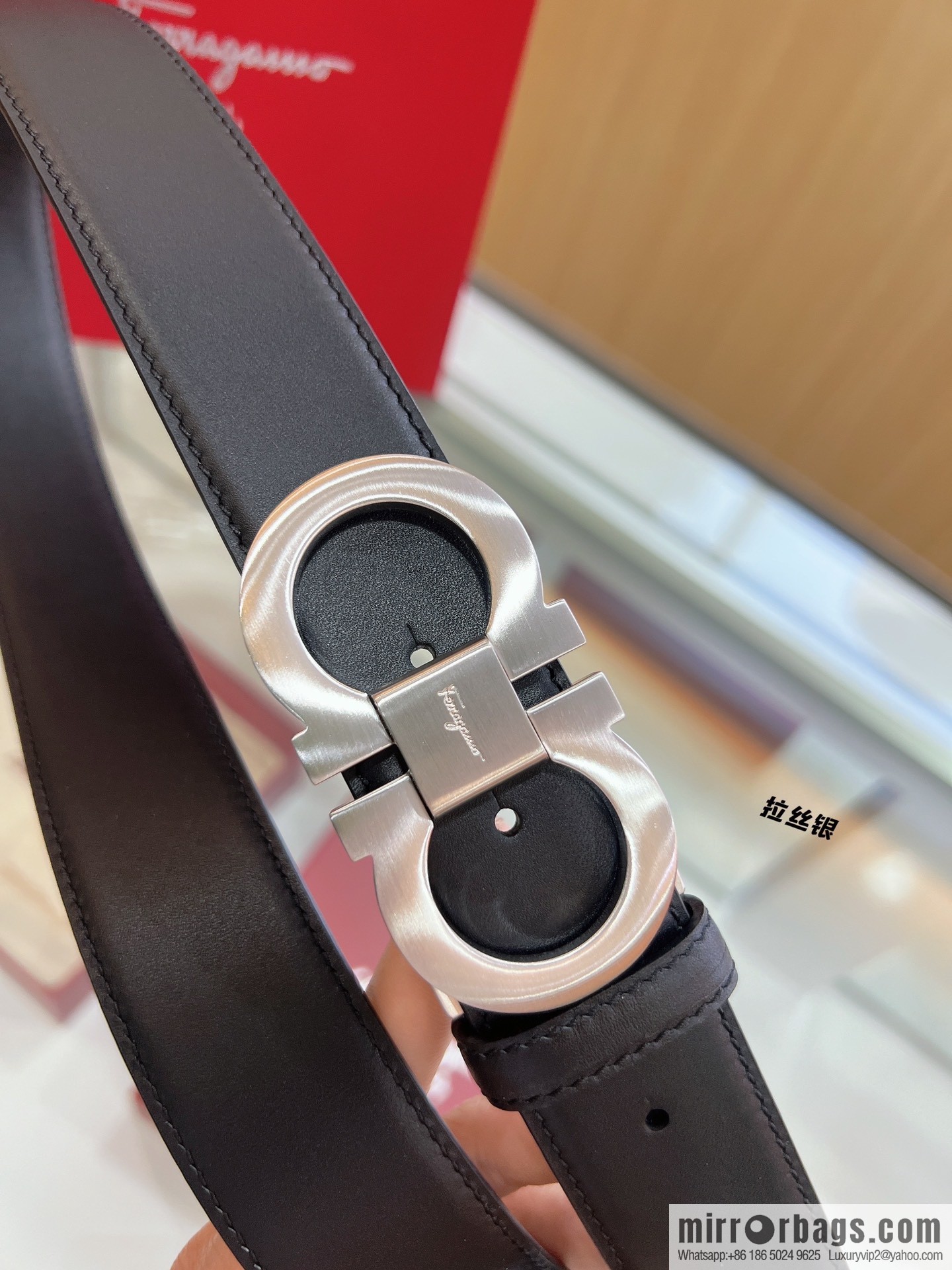 Salvatore Ferragamo Exquisite Counter Version Double Circle Horseshoe Metal Buckle 3.5cm Men's Belt