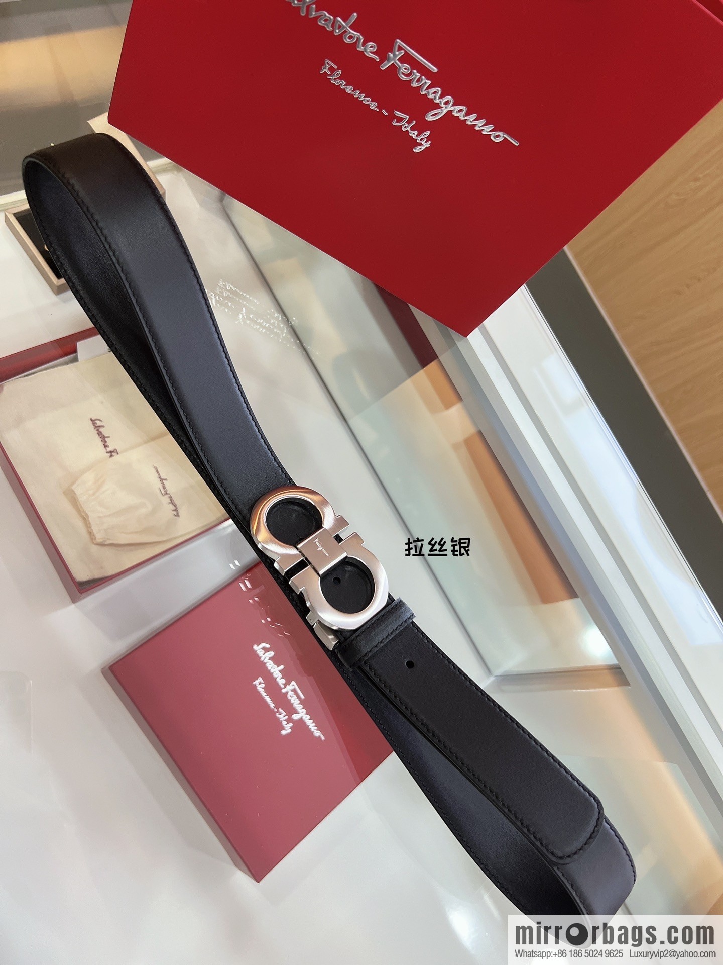 Salvatore Ferragamo Exquisite Counter Version Double Circle Horseshoe Metal Buckle 3.5cm Men's Belt