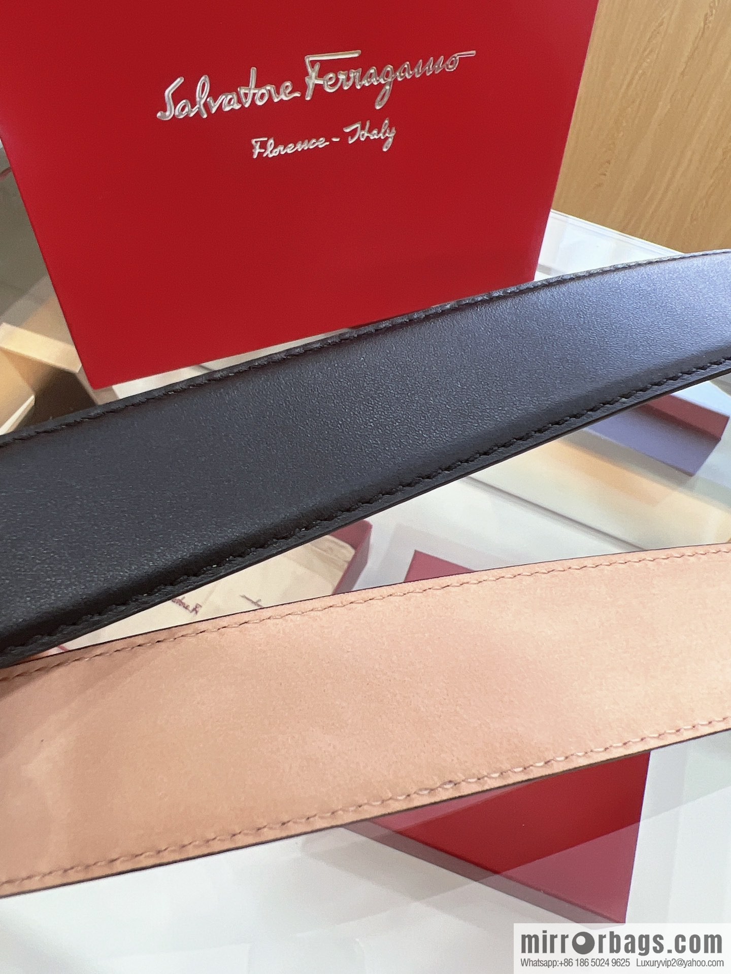 Salvatore Ferragamo Exquisite Counter Version Double Circle Horseshoe Metal Buckle Men's 3.5cm Belt