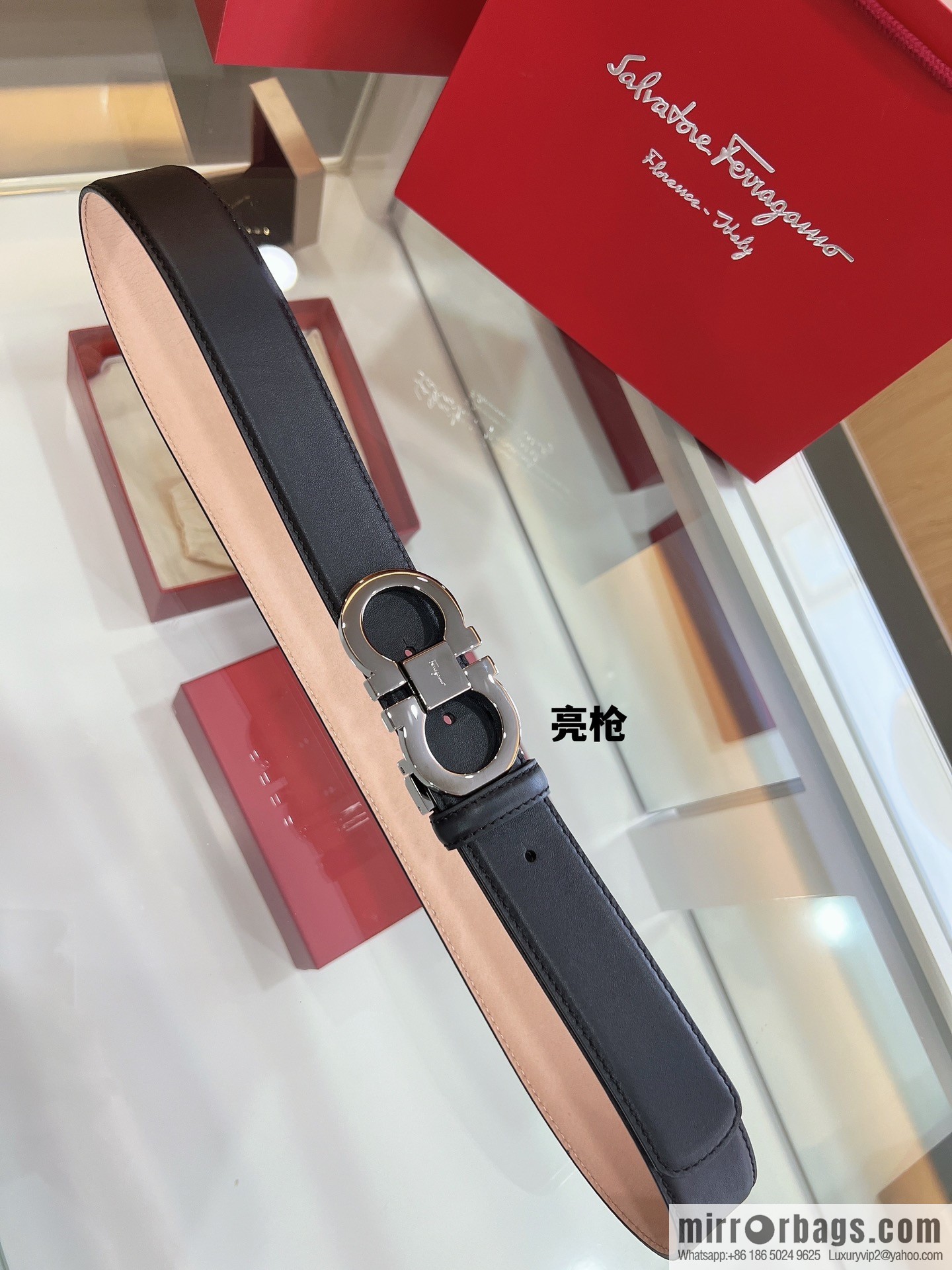 Salvatore Ferragamo Exquisite Counter Version Double Circle Horseshoe Metal Buckle Men's 3.5cm Belt