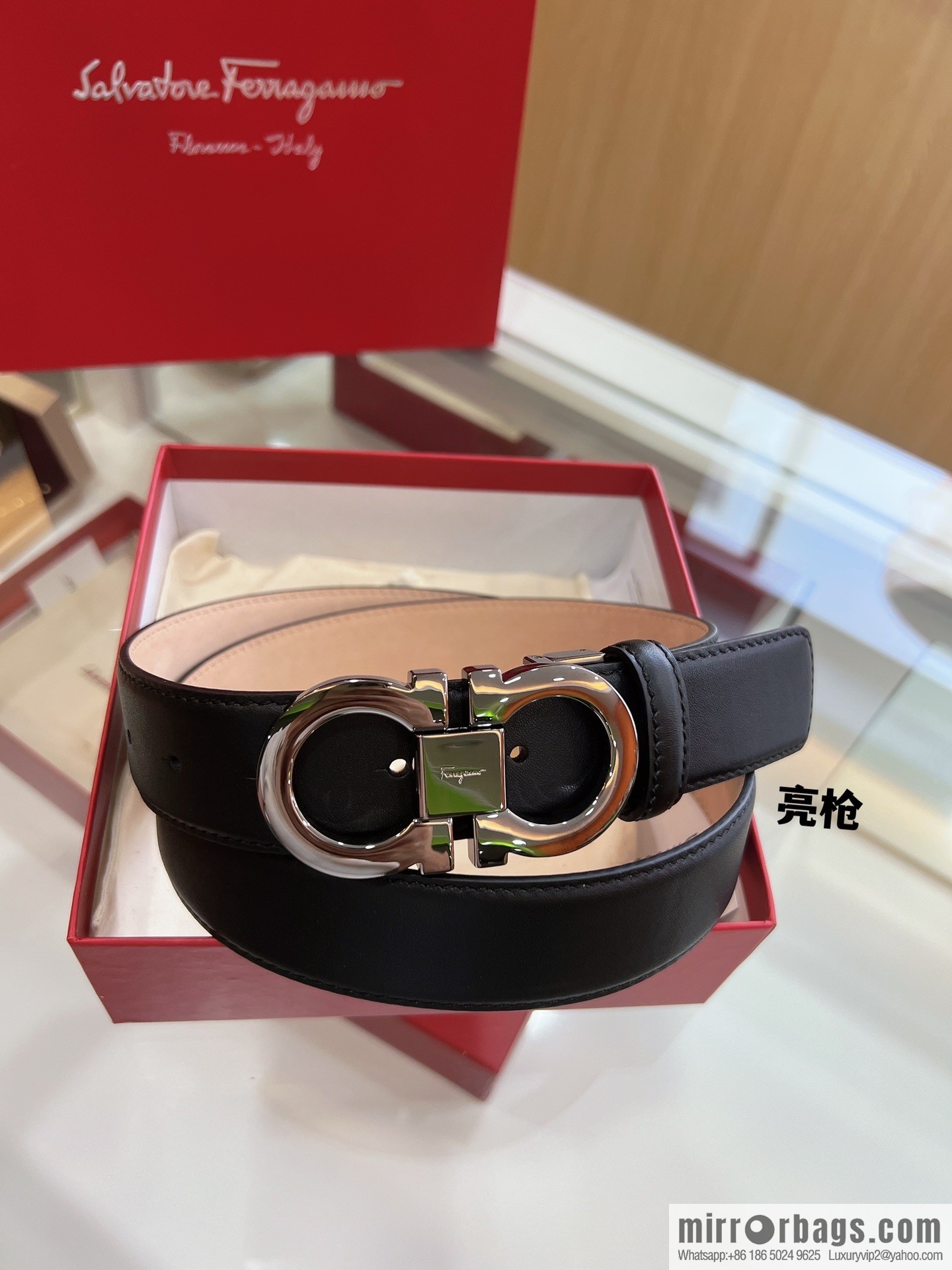 Salvatore Ferragamo Exquisite Counter Version Double Circle Horseshoe Metal Buckle Men's 3.5cm Belt