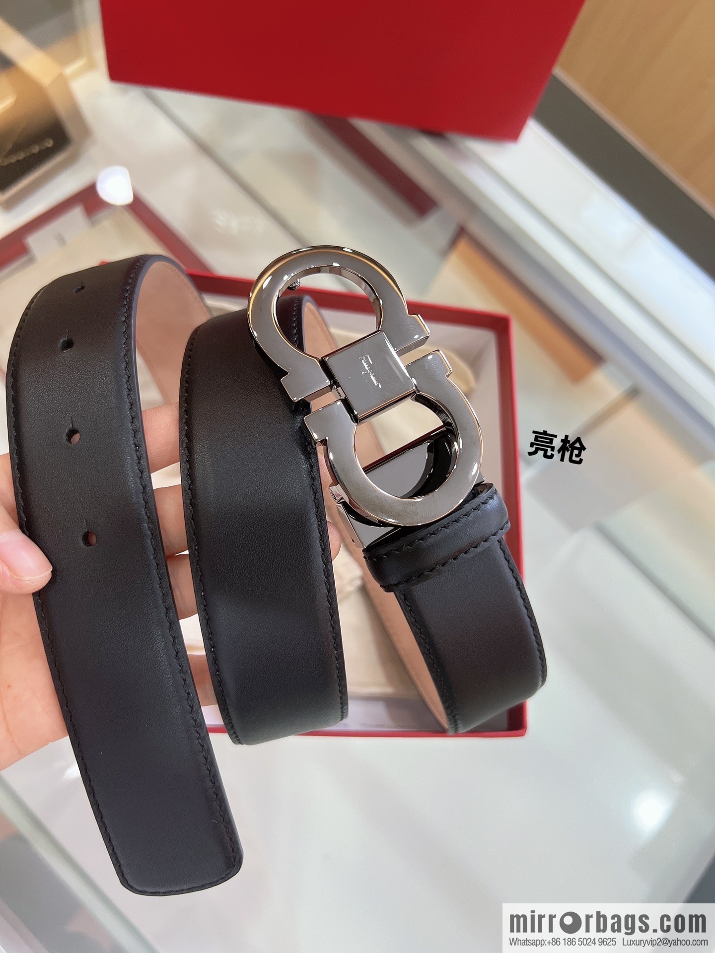 Salvatore Ferragamo Exquisite Counter Version Double Circle Horseshoe Metal Buckle Men's 3.5cm Belt