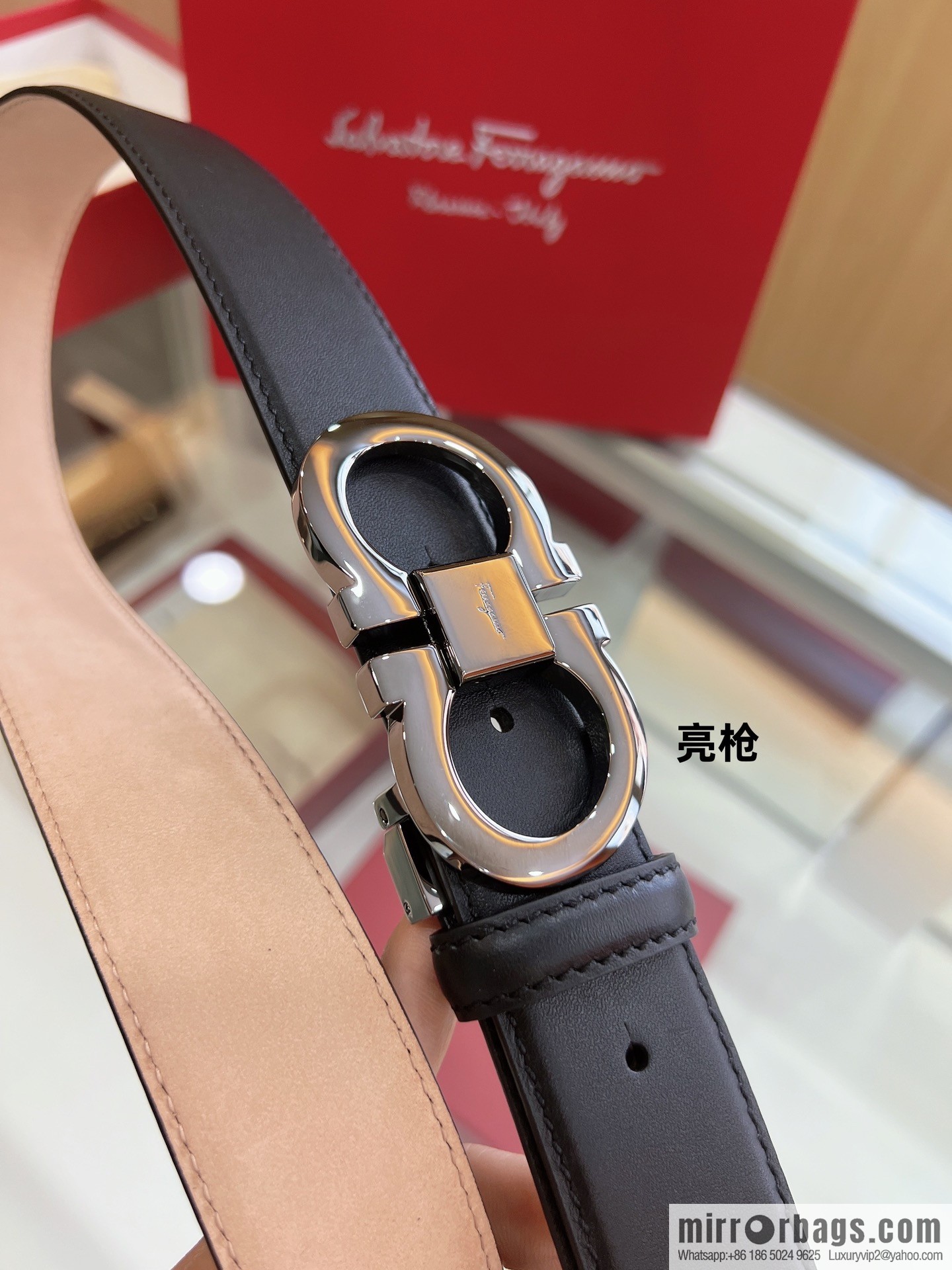 Salvatore Ferragamo Exquisite Counter Version Double Circle Horseshoe Metal Buckle Men's 3.5cm Belt