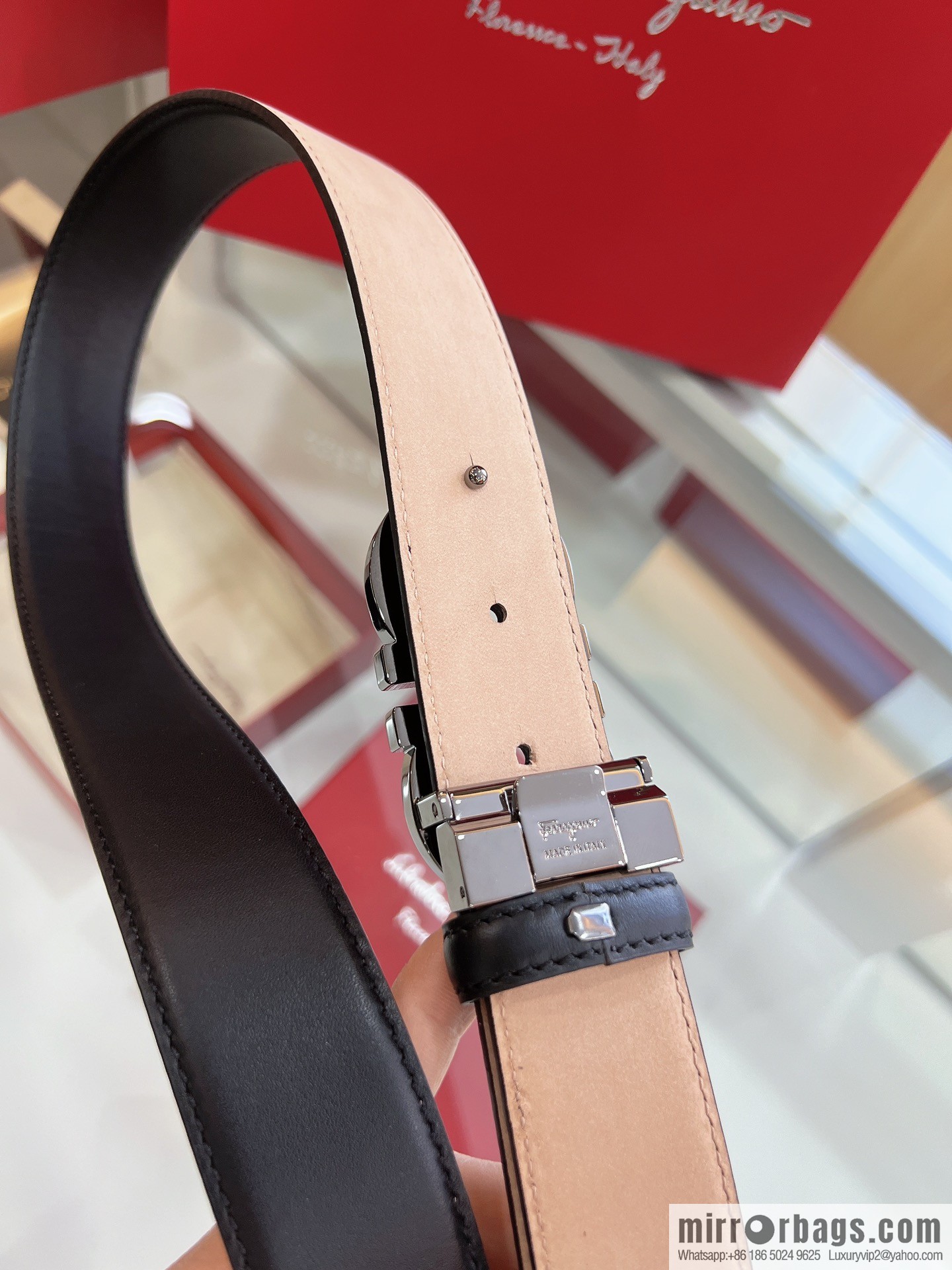 Salvatore Ferragamo Exquisite Counter Version Double Circle Horseshoe Metal Buckle Men's 3.5cm Belt