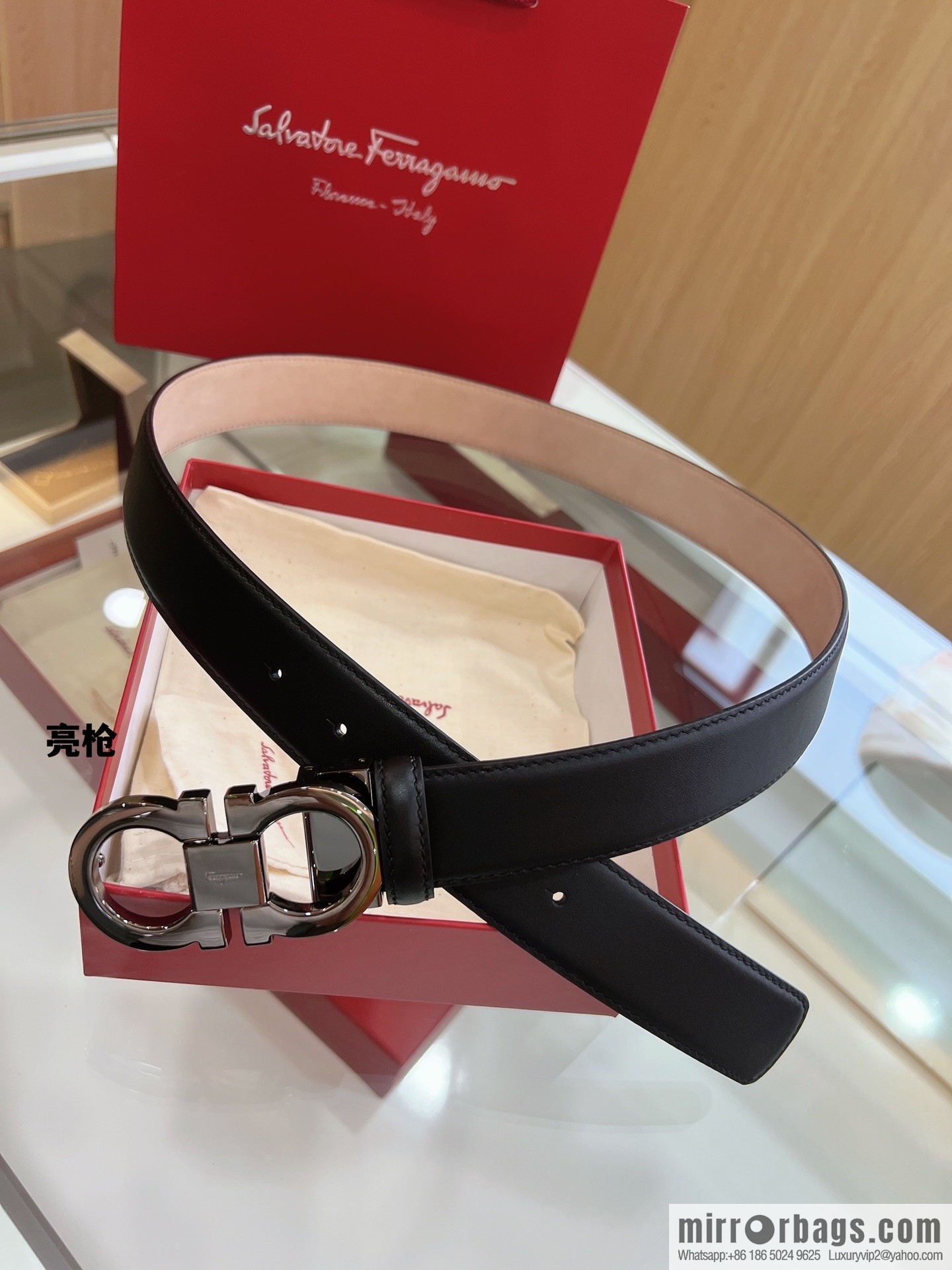 Salvatore Ferragamo Exquisite Counter Version Double Circle Horseshoe Metal Buckle Men's 3.5cm Belt