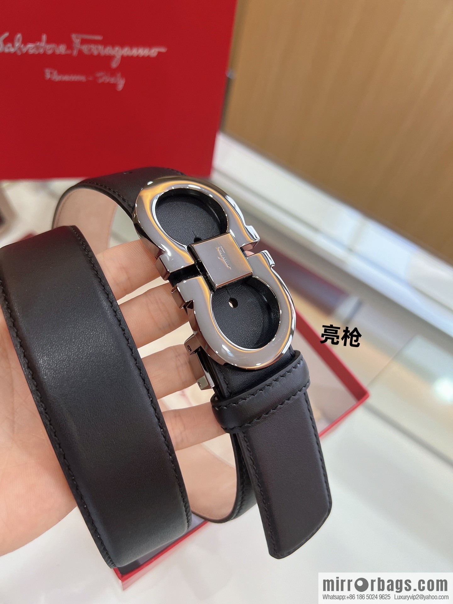 Salvatore Ferragamo Exquisite Counter Version Double Circle Horseshoe Metal Buckle Men's 3.5cm Belt