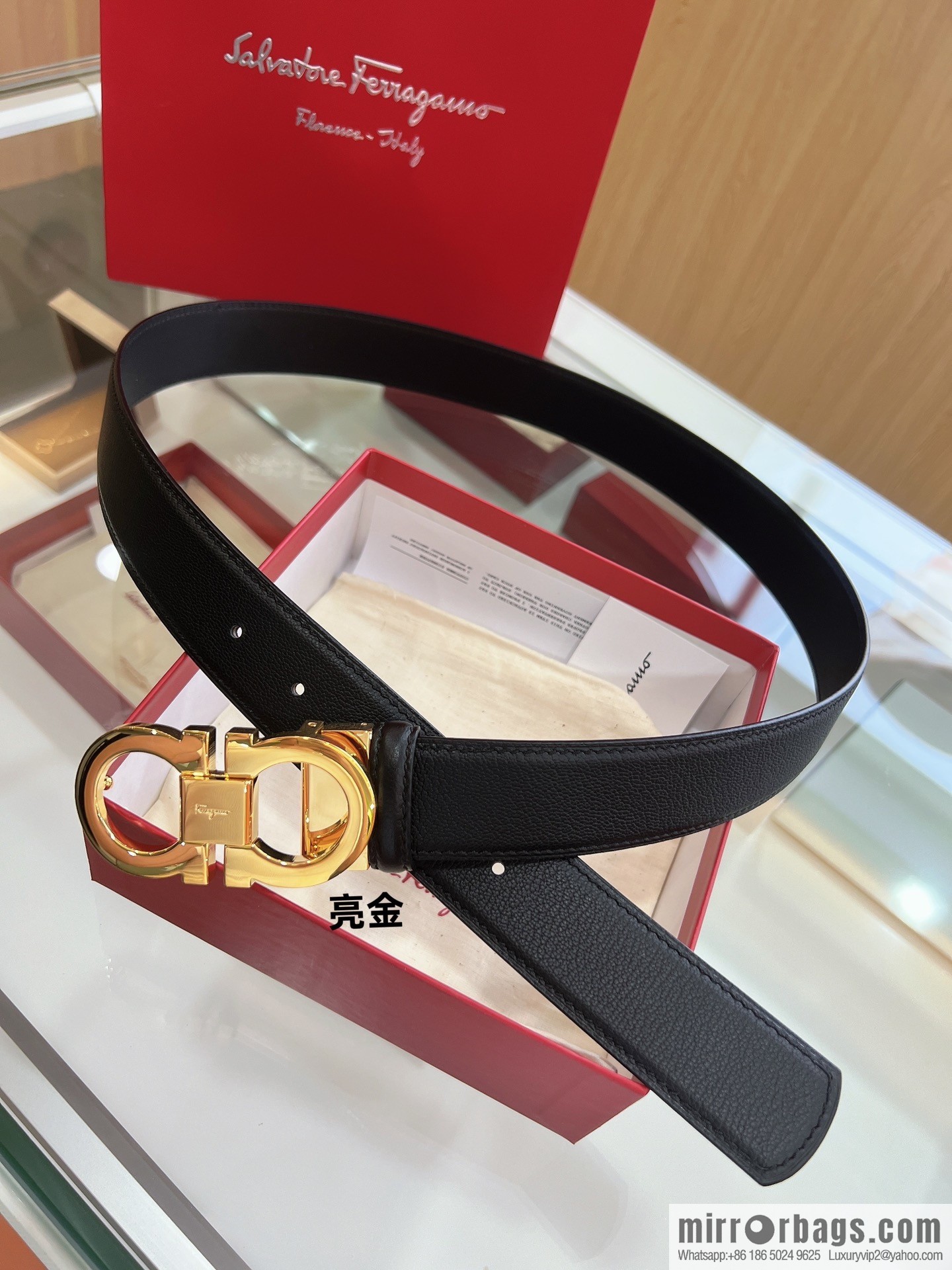 Salvatore Ferragamo Exquisite Counter Version Double Circle Horseshoe Metal Buckle Men's 3.5cm Belt