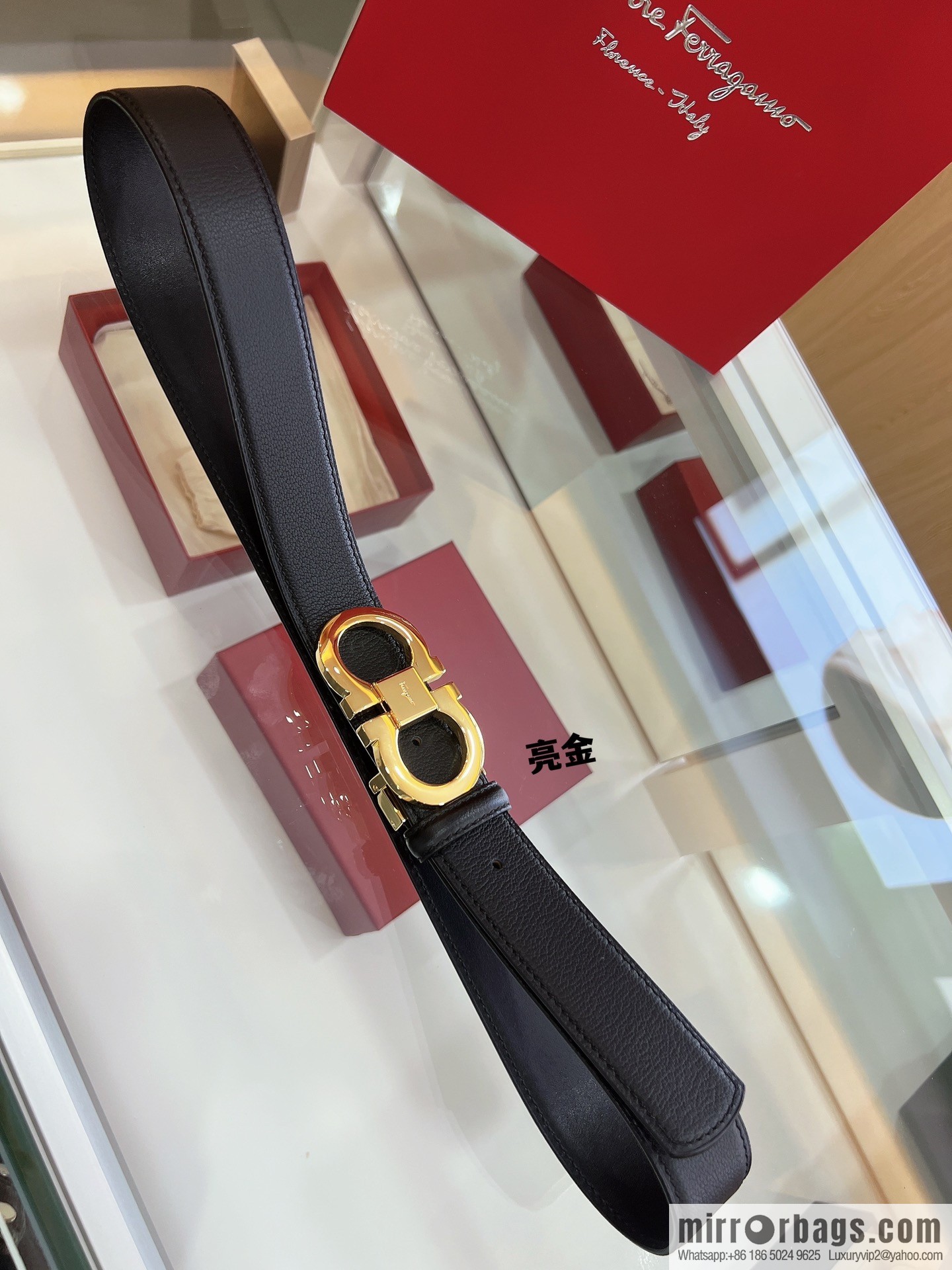 Salvatore Ferragamo Exquisite Counter Version Double Circle Horseshoe Metal Buckle Men's 3.5cm Belt