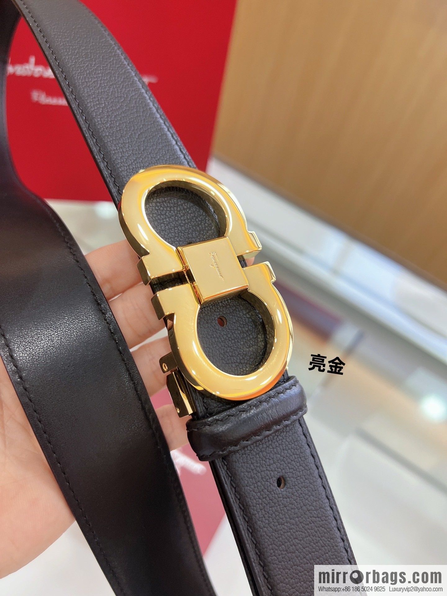 Salvatore Ferragamo Exquisite Counter Version Double Circle Horseshoe Metal Buckle Men's 3.5cm Belt