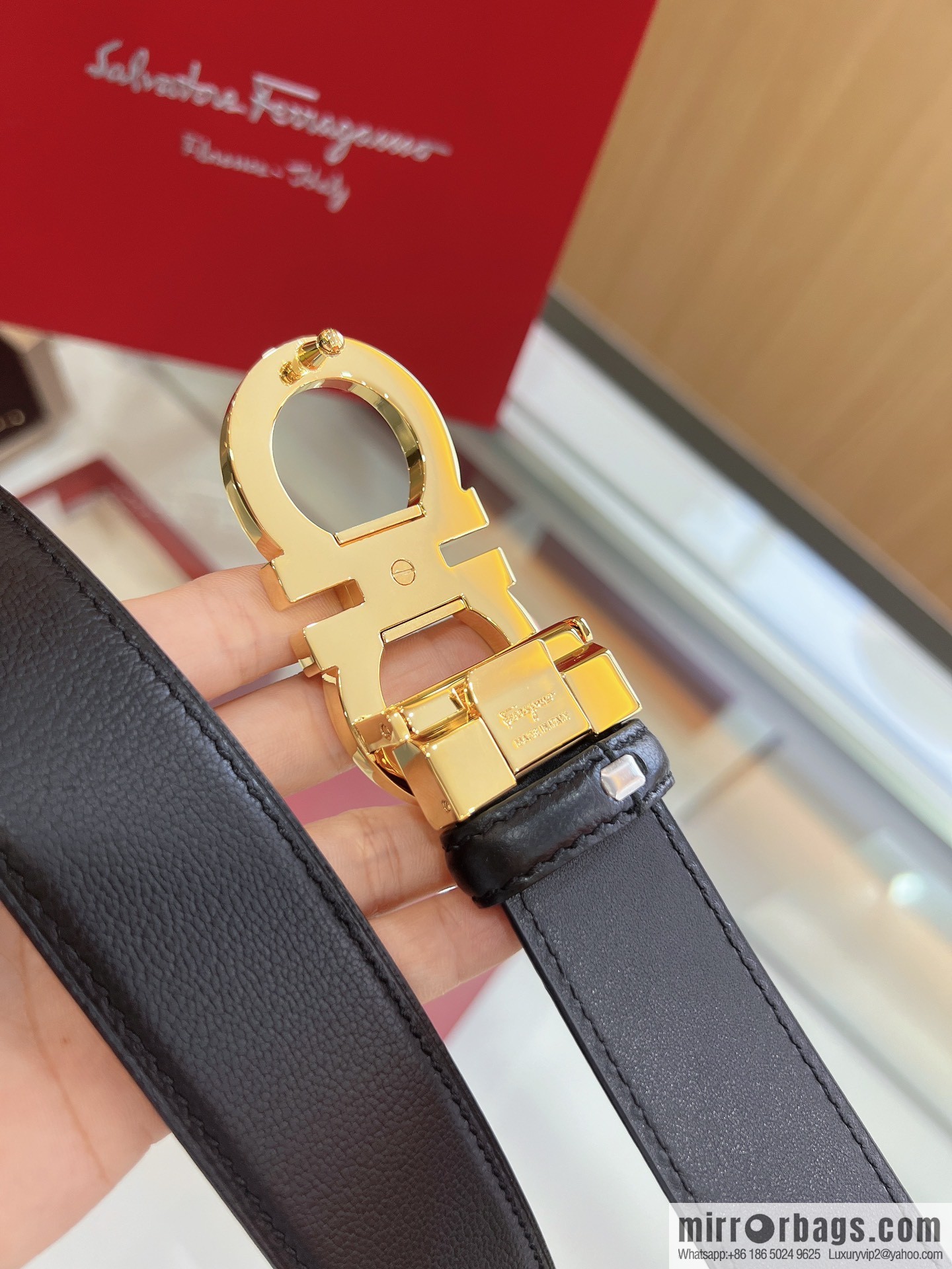 Salvatore Ferragamo Exquisite Counter Version Double Circle Horseshoe Metal Buckle Men's 3.5cm Belt