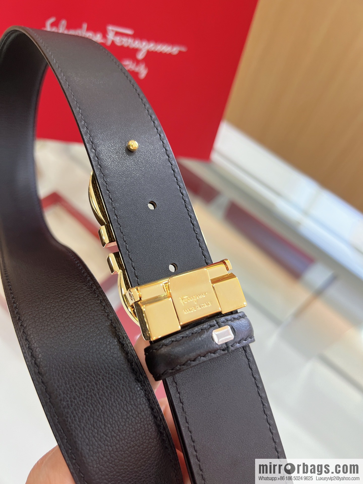 Salvatore Ferragamo Exquisite Counter Version Double Circle Horseshoe Metal Buckle Men's 3.5cm Belt