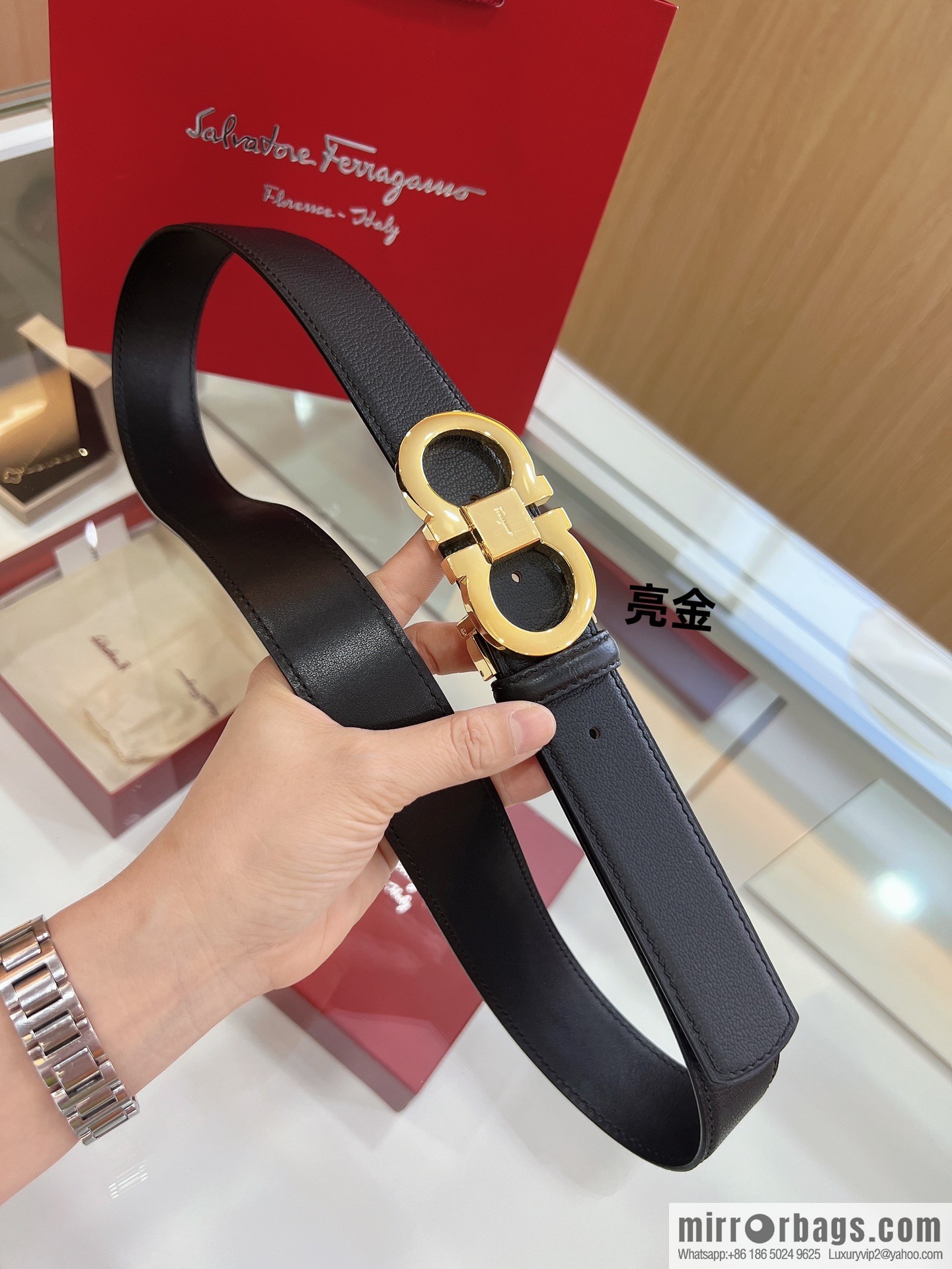 Salvatore Ferragamo Exquisite Counter Version Double Circle Horseshoe Metal Buckle Men's 3.5cm Belt