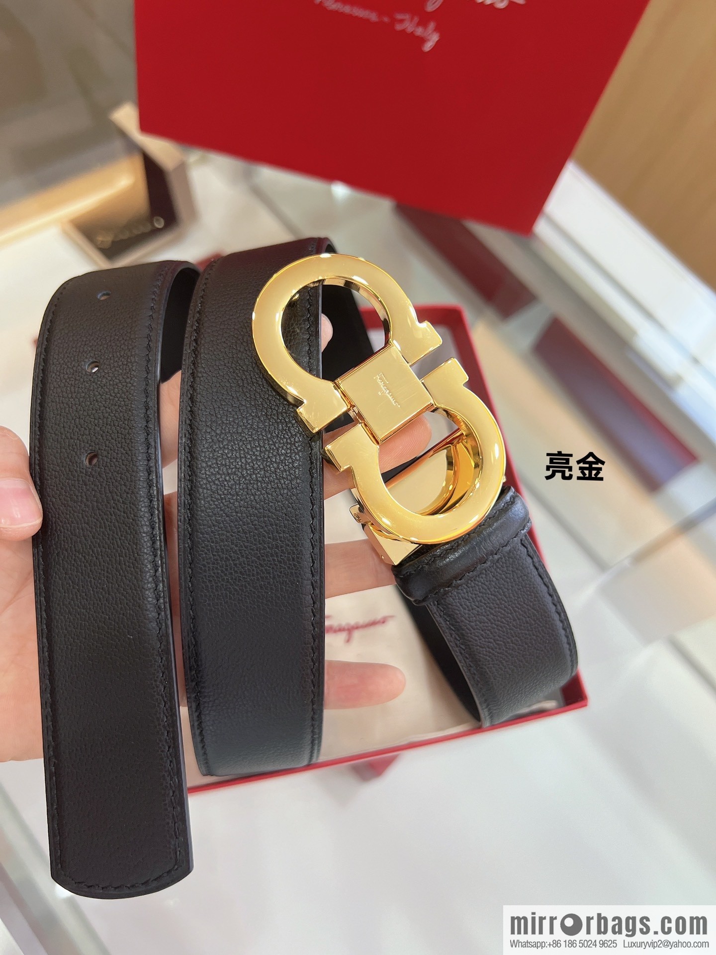 Salvatore Ferragamo Exquisite Counter Version Double Circle Horseshoe Metal Buckle Men's 3.5cm Belt