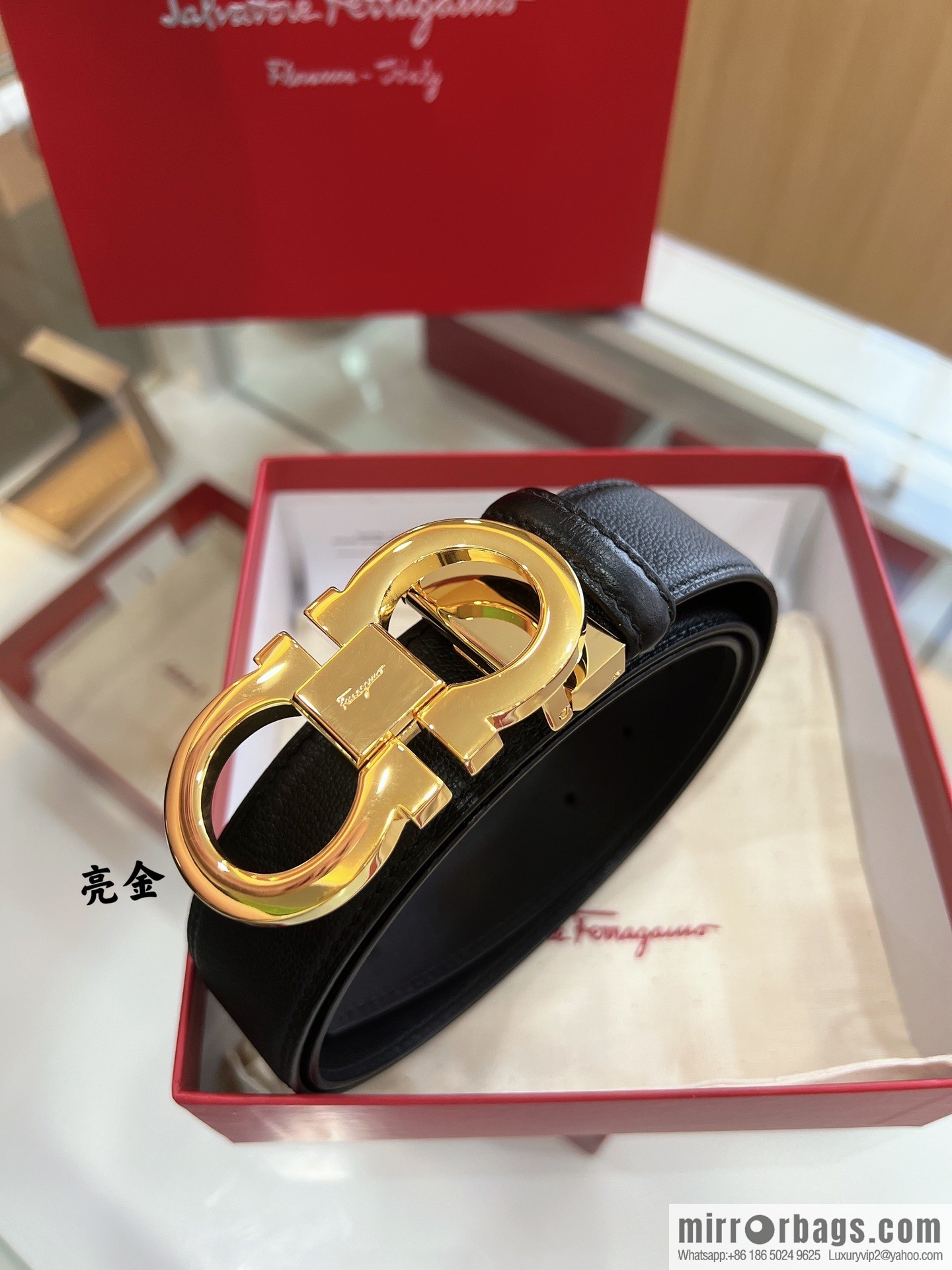 Salvatore Ferragamo Exquisite Counter Version Double Circle Horseshoe Metal Buckle Men's 3.5cm Belt