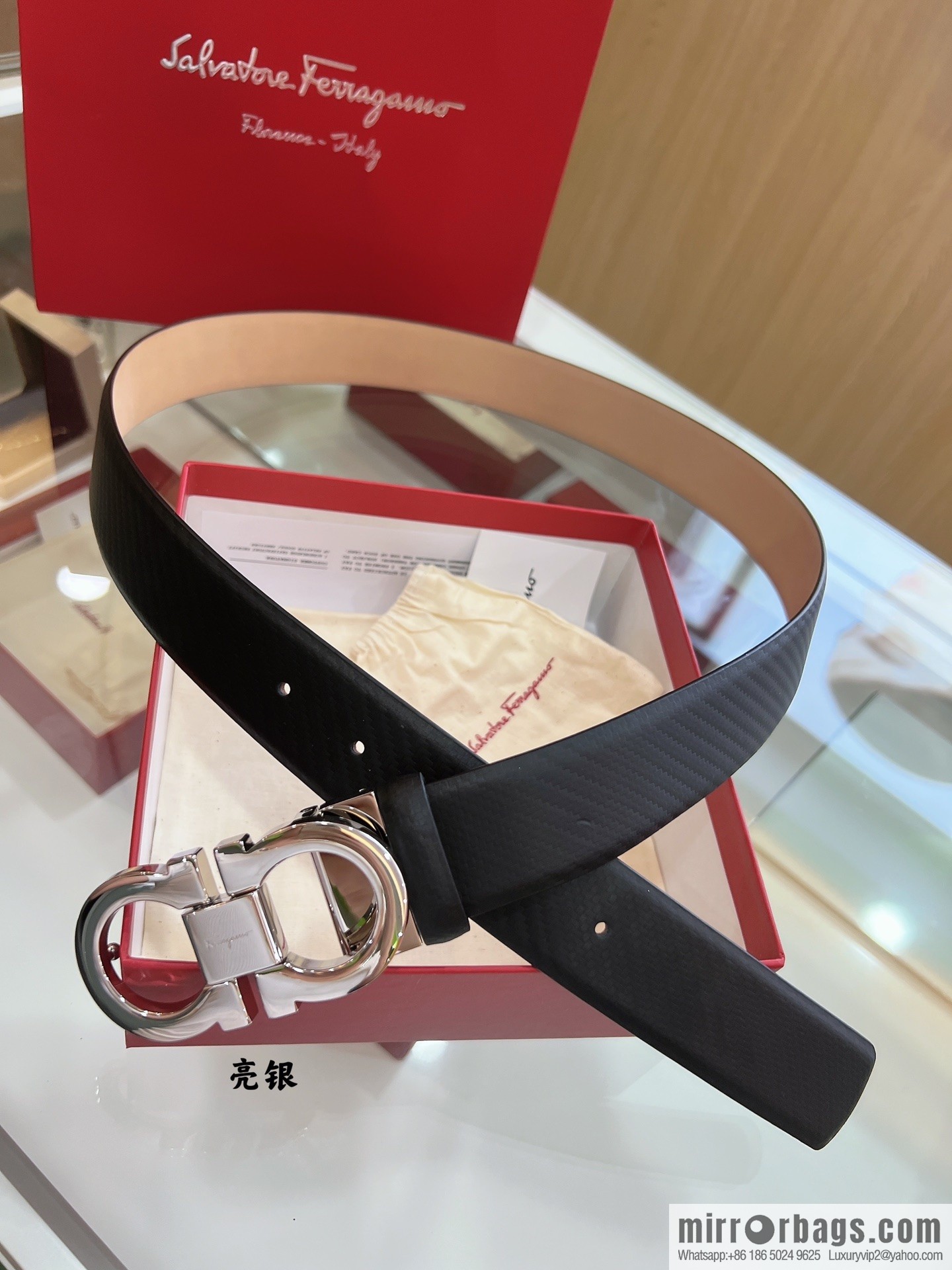 Salvatore Ferragamo Exquisite Counter Version Double Circle Horseshoe Metal Buckle Men's 3.5cm Belt