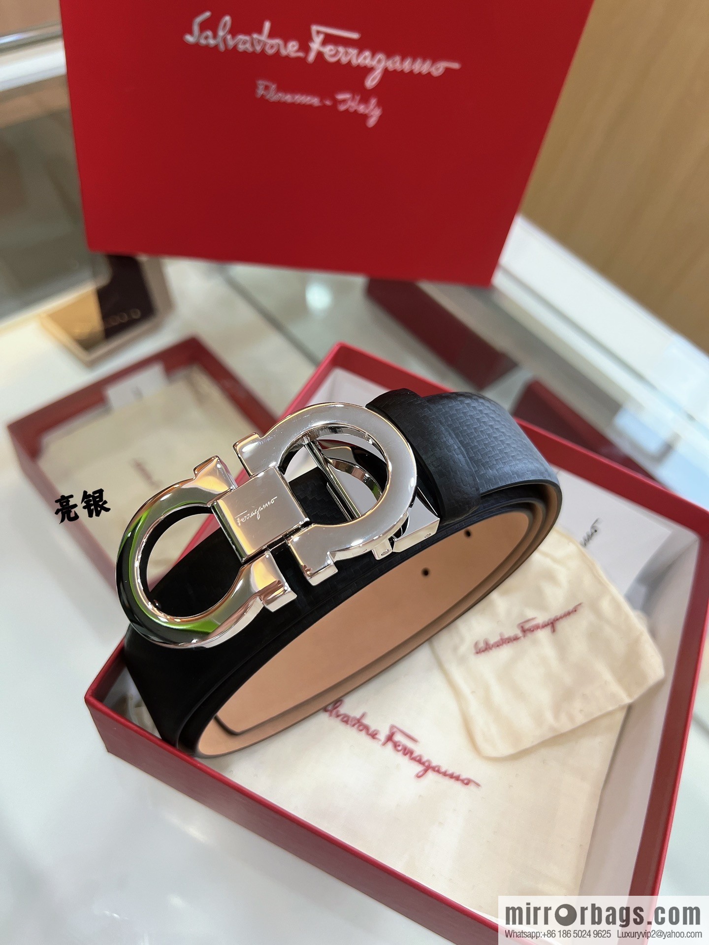 Salvatore Ferragamo Exquisite Counter Version Double Circle Horseshoe Metal Buckle Men's 3.5cm Belt