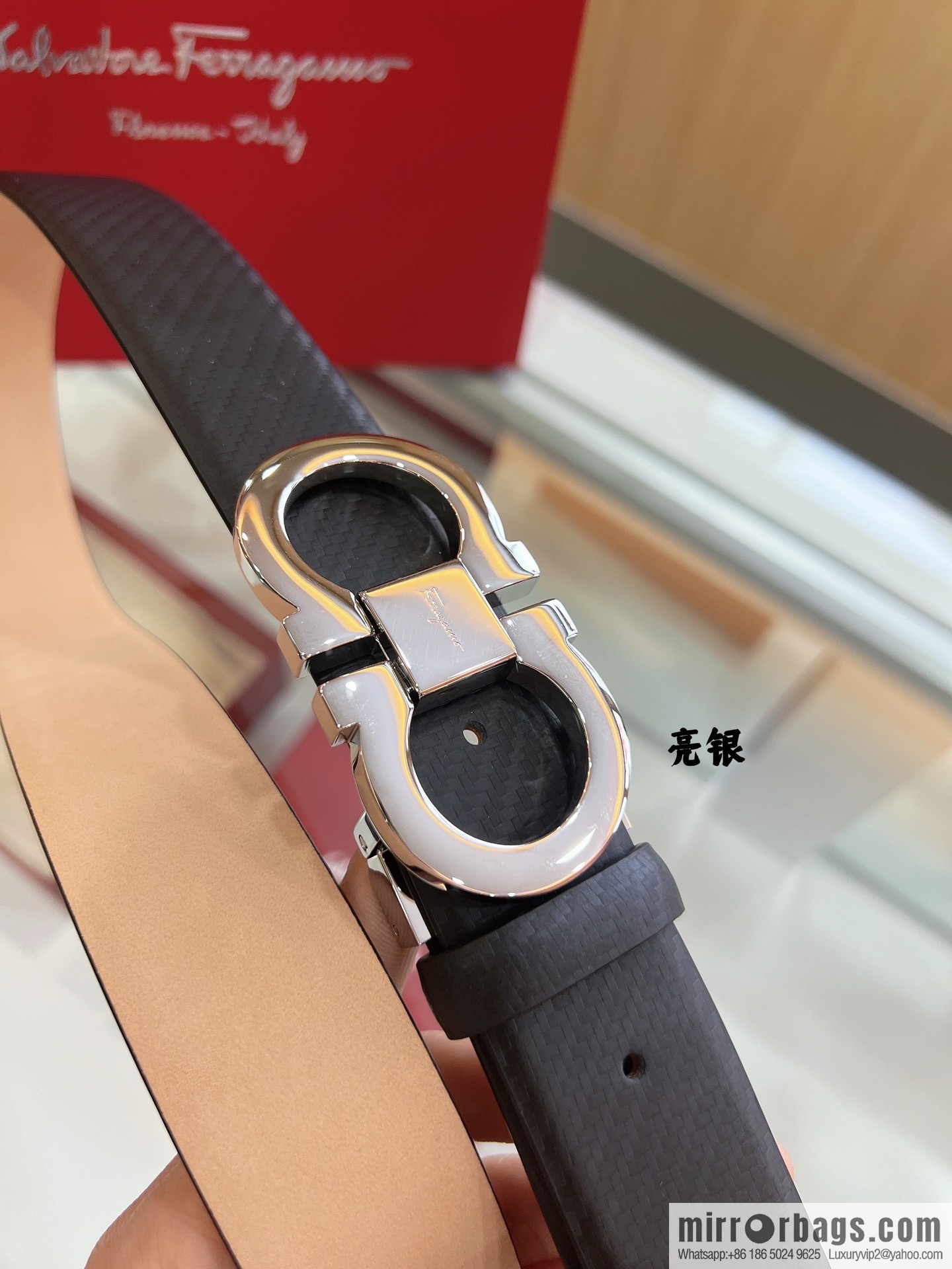 Salvatore Ferragamo Exquisite Counter Version Double Circle Horseshoe Metal Buckle Men's 3.5cm Belt