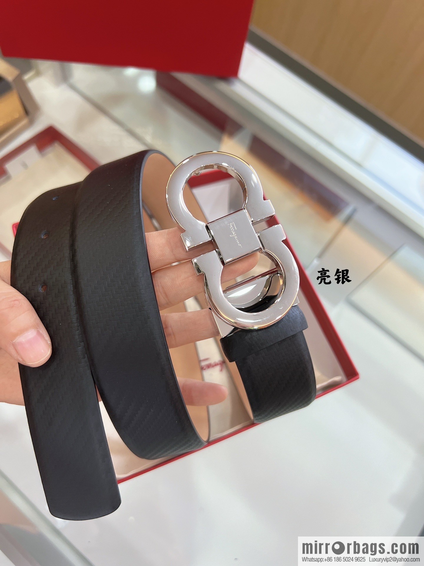 Salvatore Ferragamo Exquisite Counter Version Double Circle Horseshoe Metal Buckle Men's 3.5cm Belt