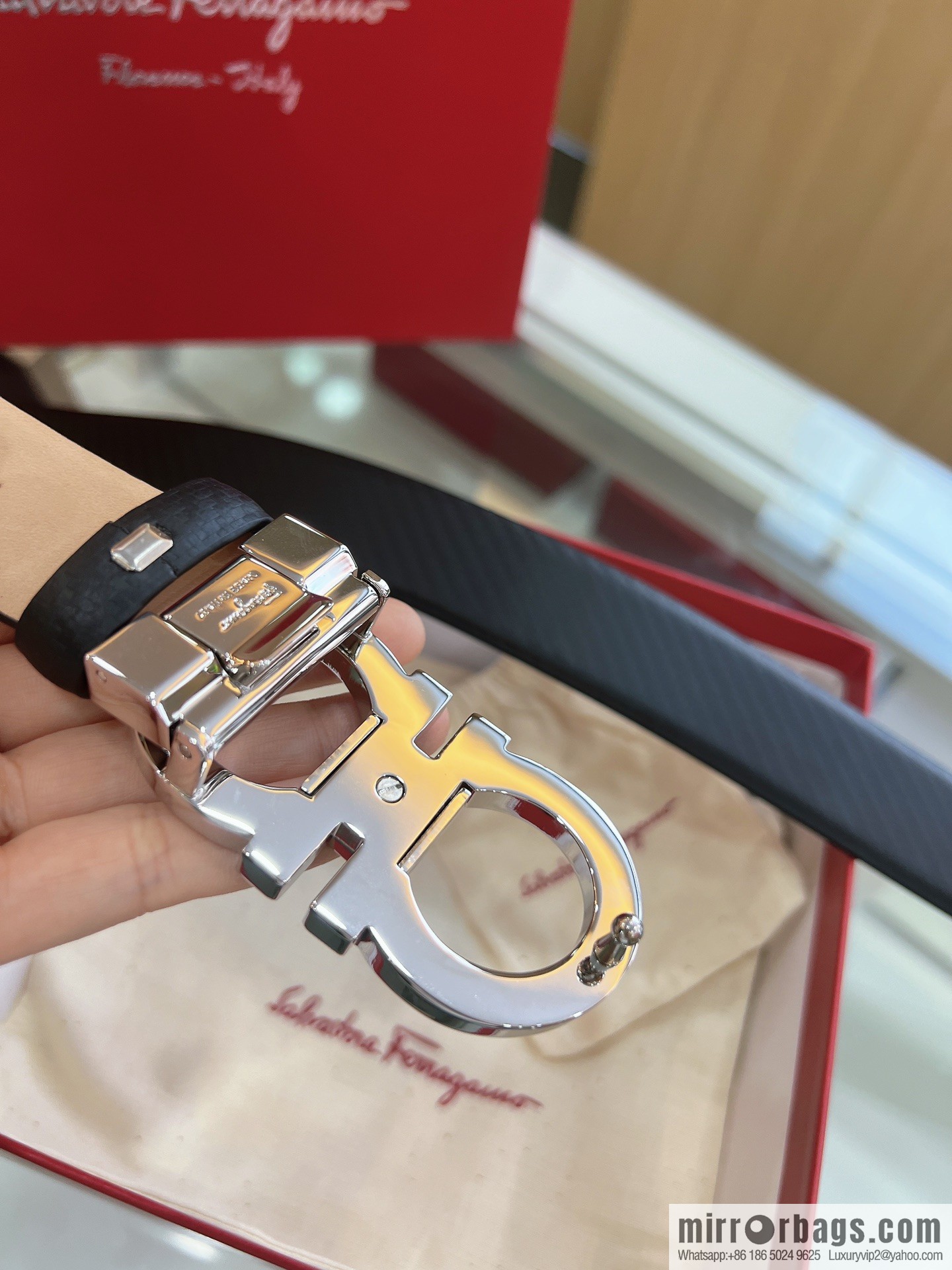 Salvatore Ferragamo Exquisite Counter Version Double Circle Horseshoe Metal Buckle Men's 3.5cm Belt