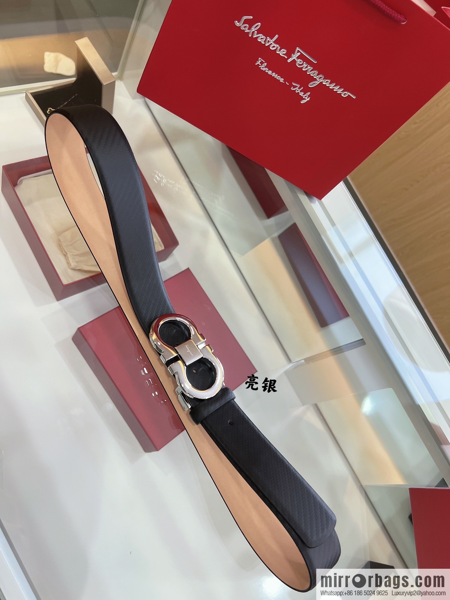 Salvatore Ferragamo Exquisite Counter Version Double Circle Horseshoe Metal Buckle Men's 3.5cm Belt