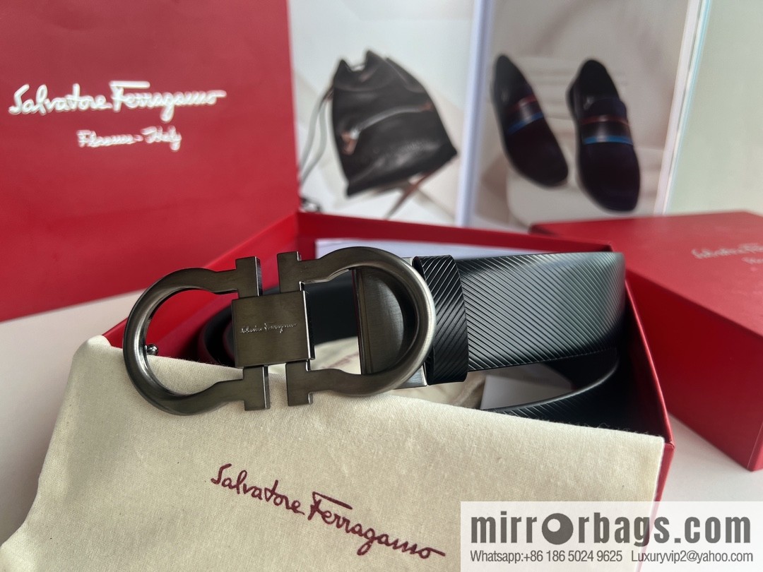 Ferragamo Ferragamo, Cowhide Embossed Gancini Metal Buckle Men's 3.5cm Belt