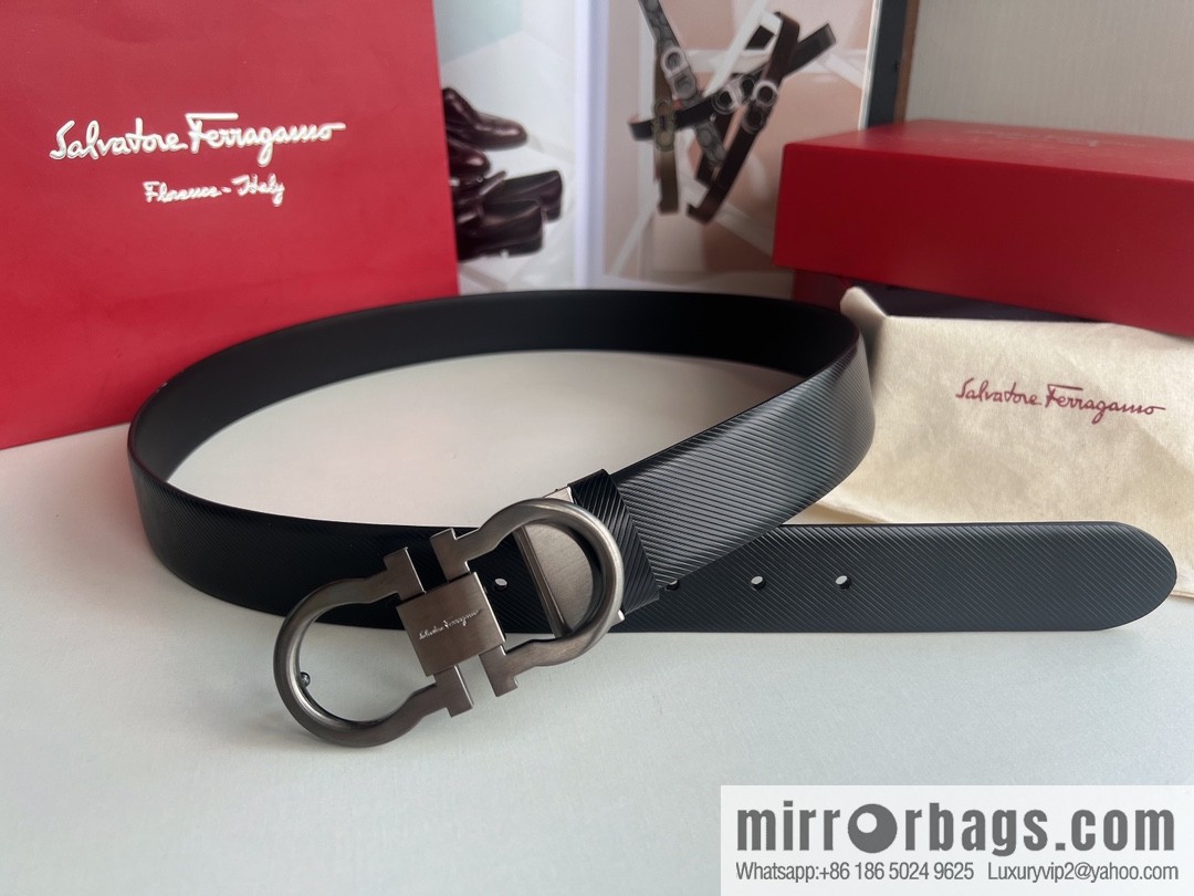 Ferragamo Ferragamo, Cowhide Embossed Gancini Metal Buckle Men's 3.5cm Belt
