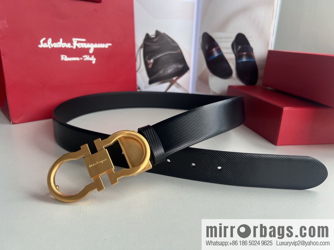 Ferragamo Ferragamo, Cowhide Embossed Gancini Metal Buckle Men's 3.5cm Belt